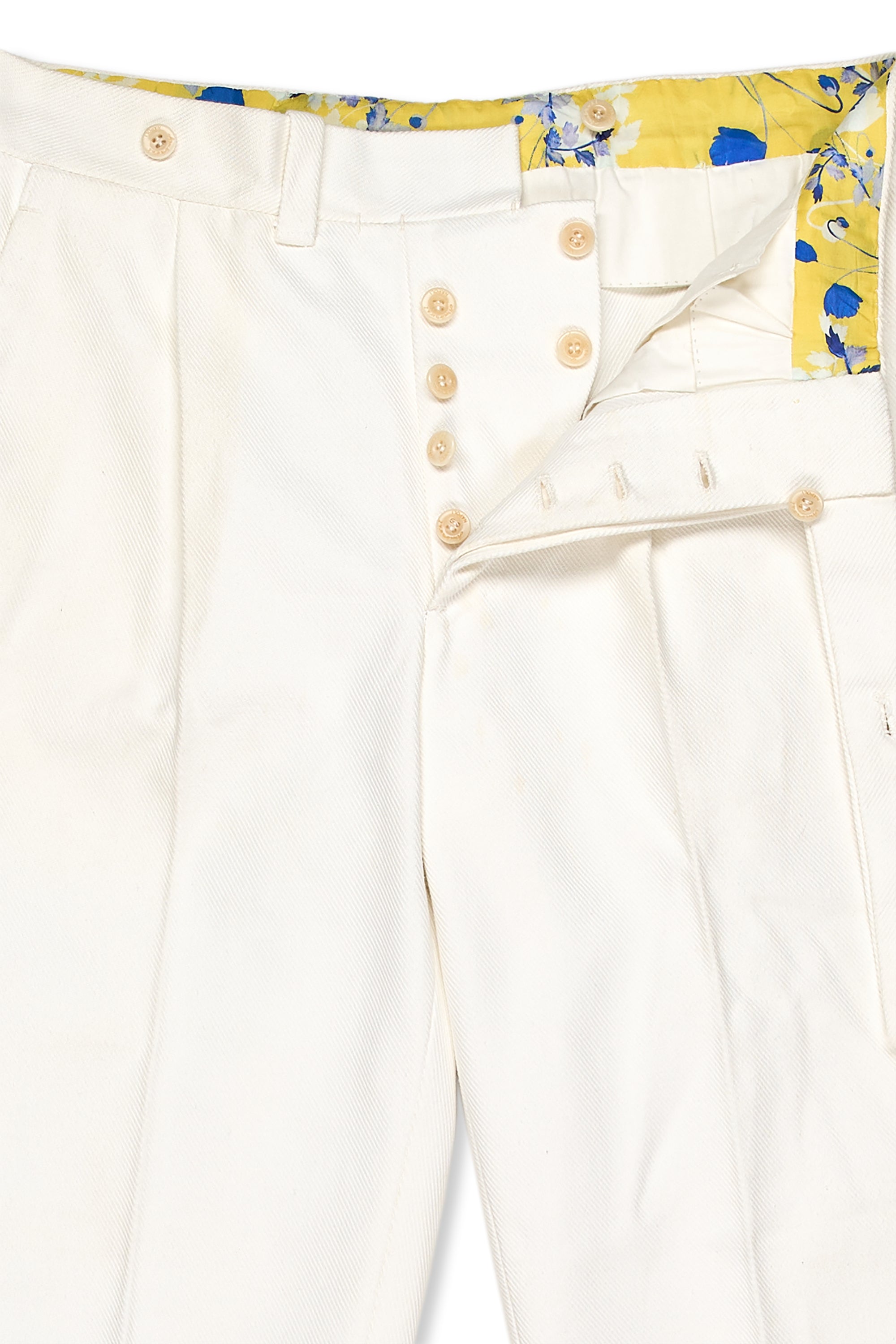 Ambrosi White Cotton Twill Single Pleat Trousers
