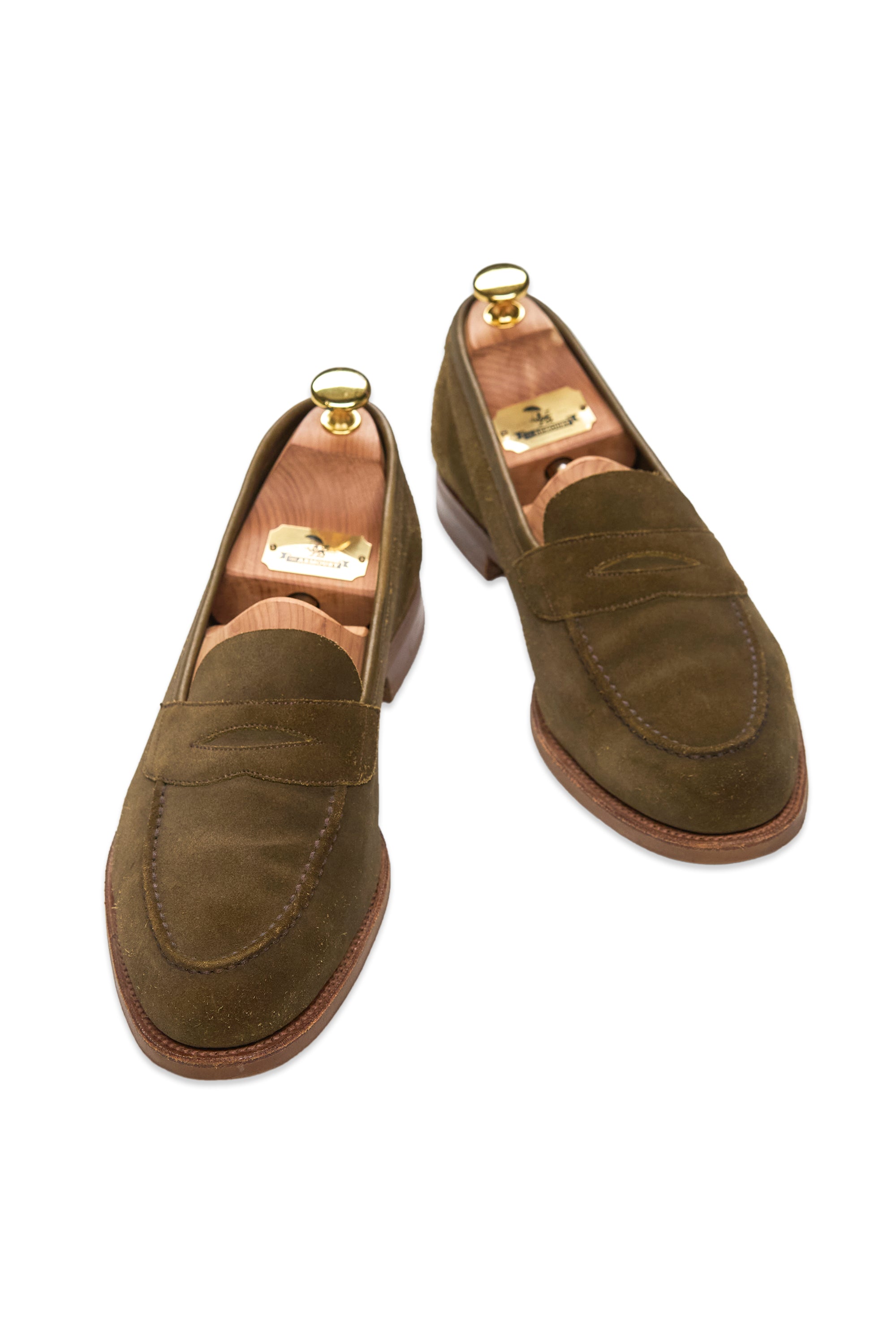 Edward Green Olive Suede Penny Loafers
