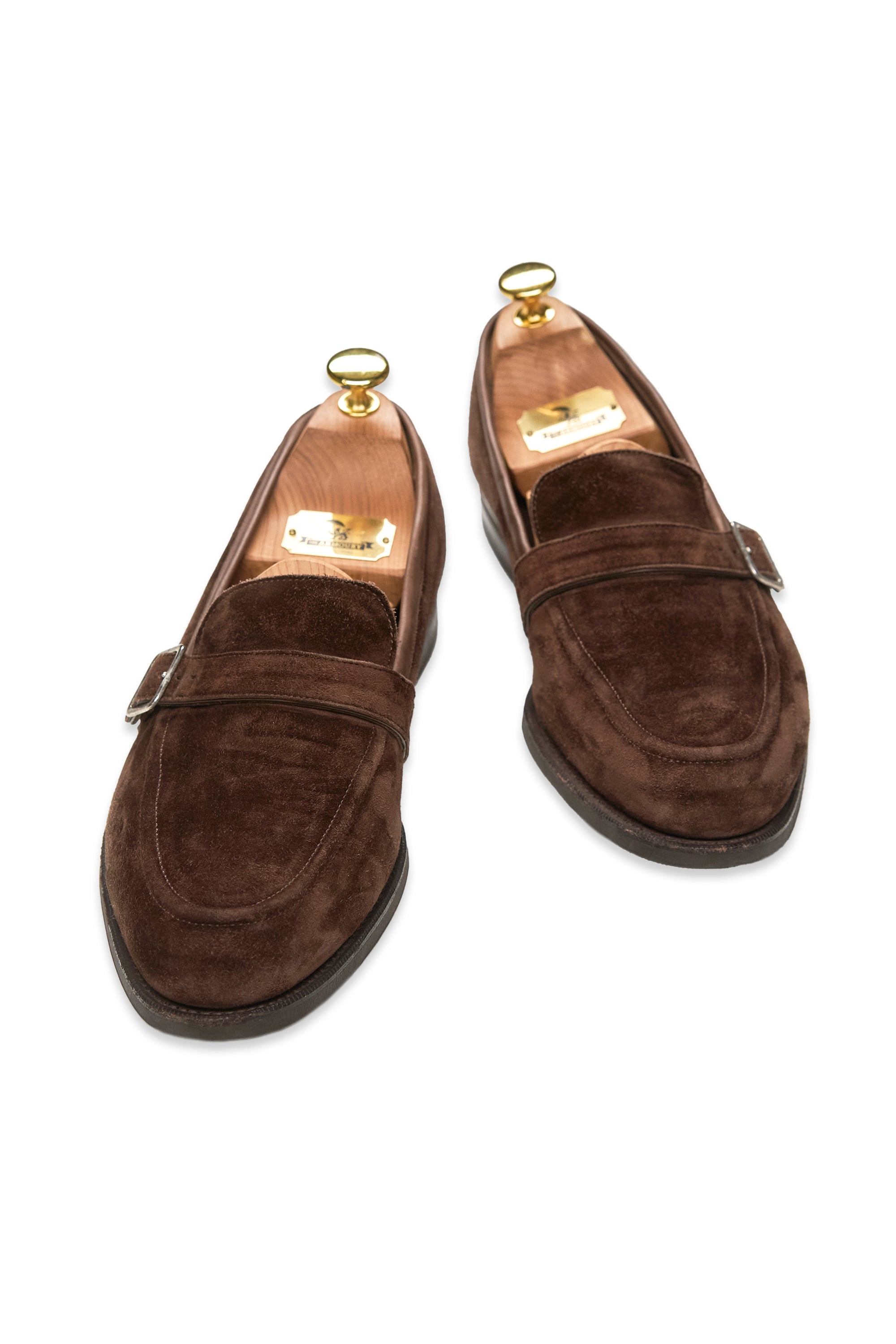 Edward Green Chocolate Suede Single Monk Loafers