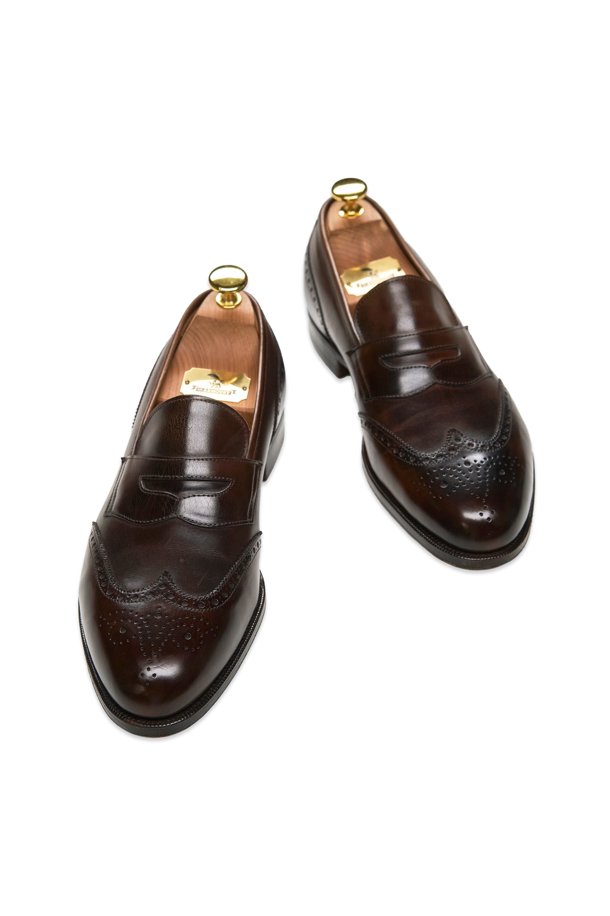 Edward Green Dark Brown Calf Leather Brogue Style Penny Loafers