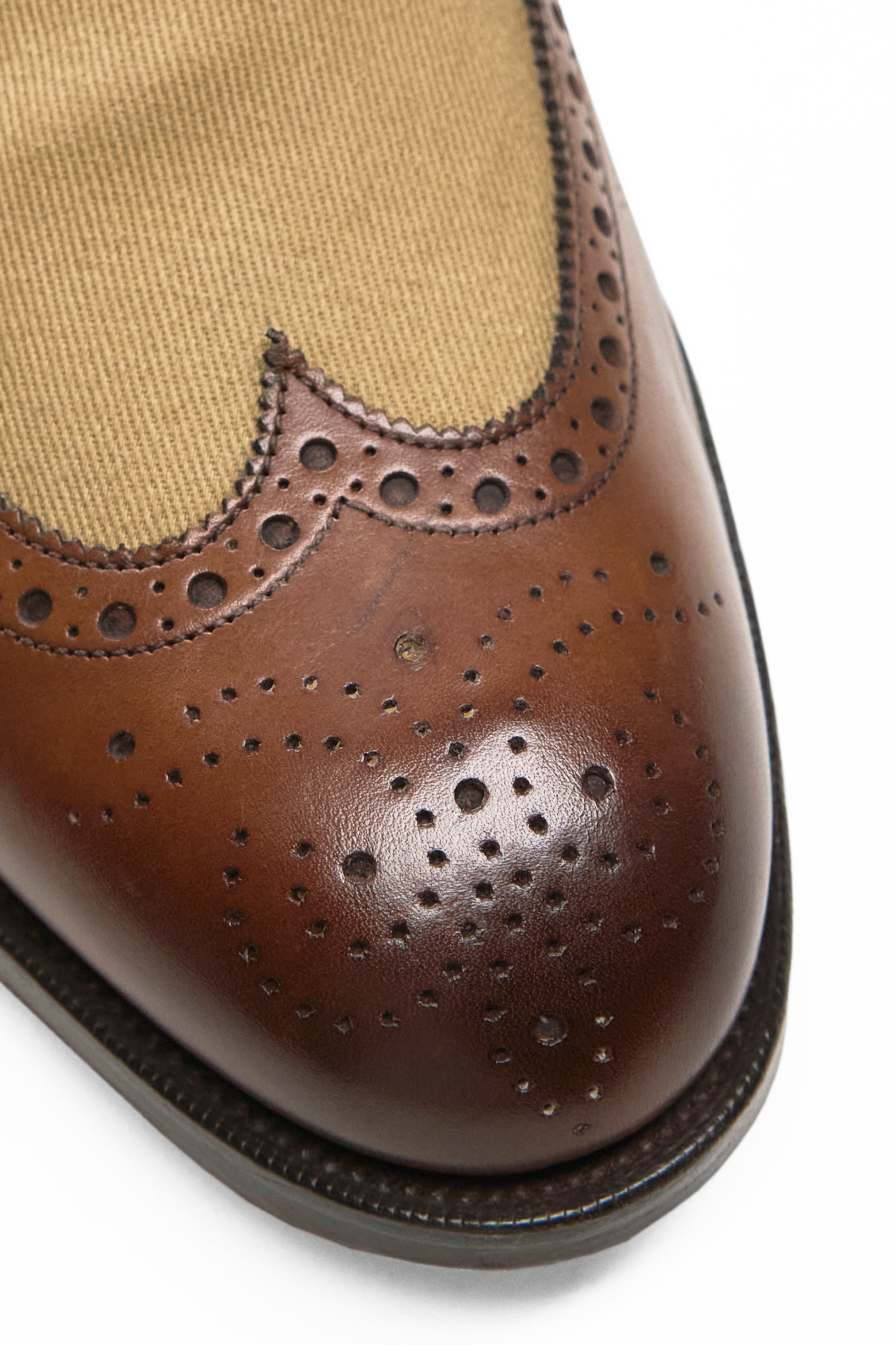Edward Green Brown Calf Leather with Cotton Canvas Brogue Style Loafers