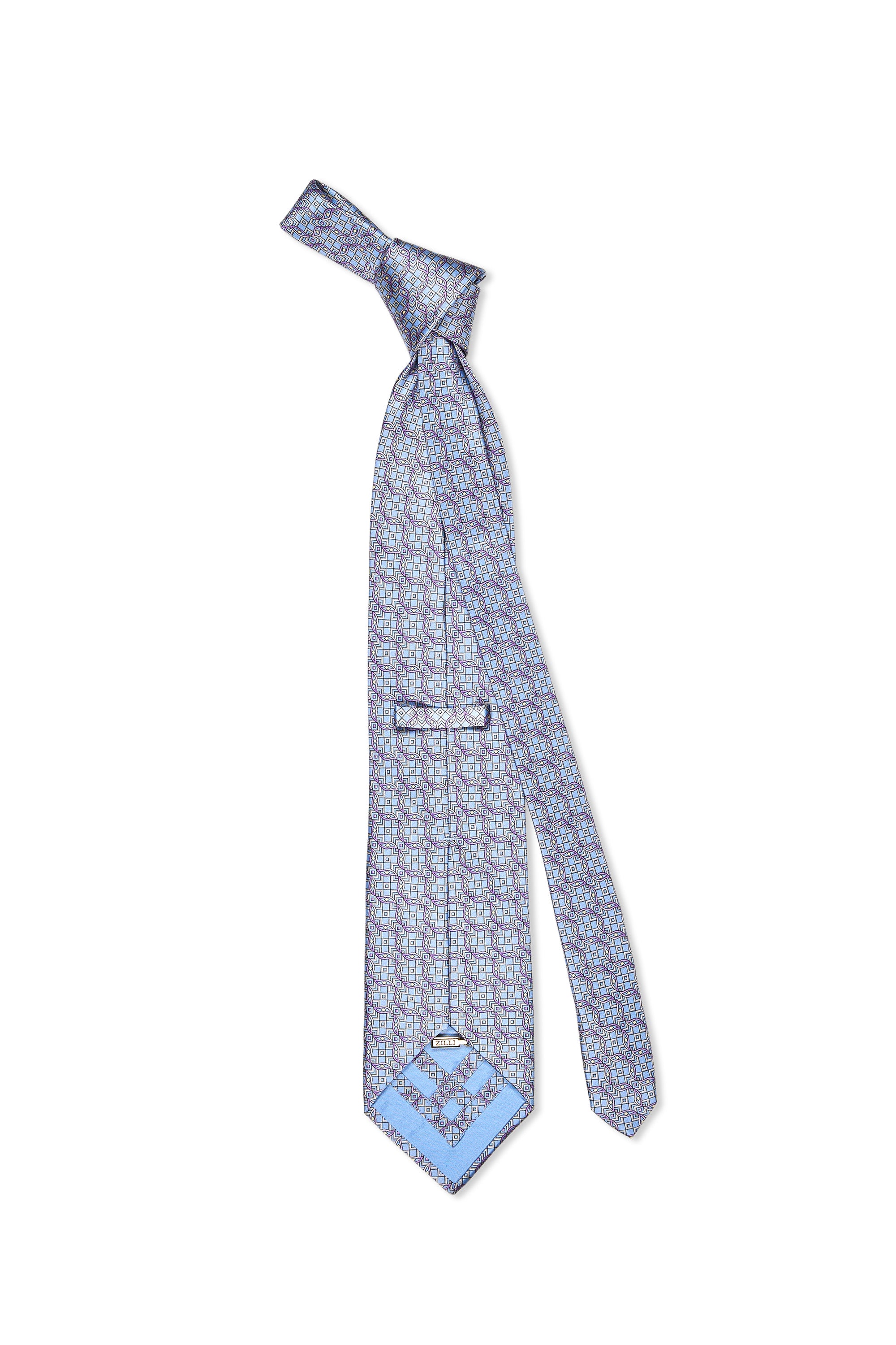 Zilli Blue with Purple/Silver Pattern Silk Tie