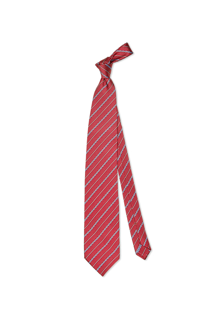 Zilli Red with Silver/Blue Striped Pattern Silk Tie – Drop 93