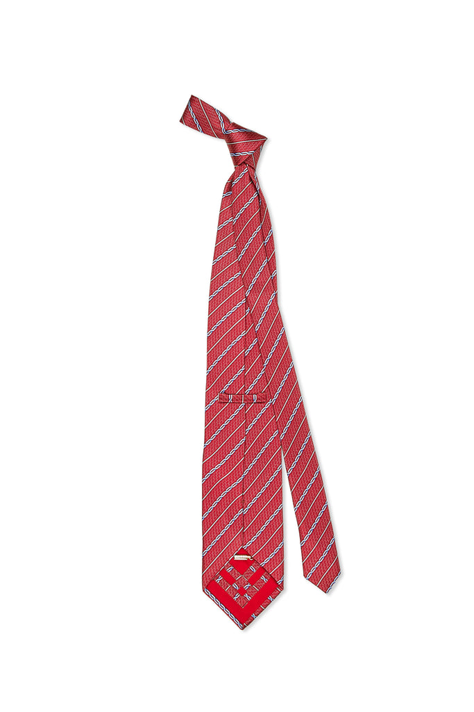 Zilli Red with Silver/Blue Striped Pattern Silk Tie – Drop 93