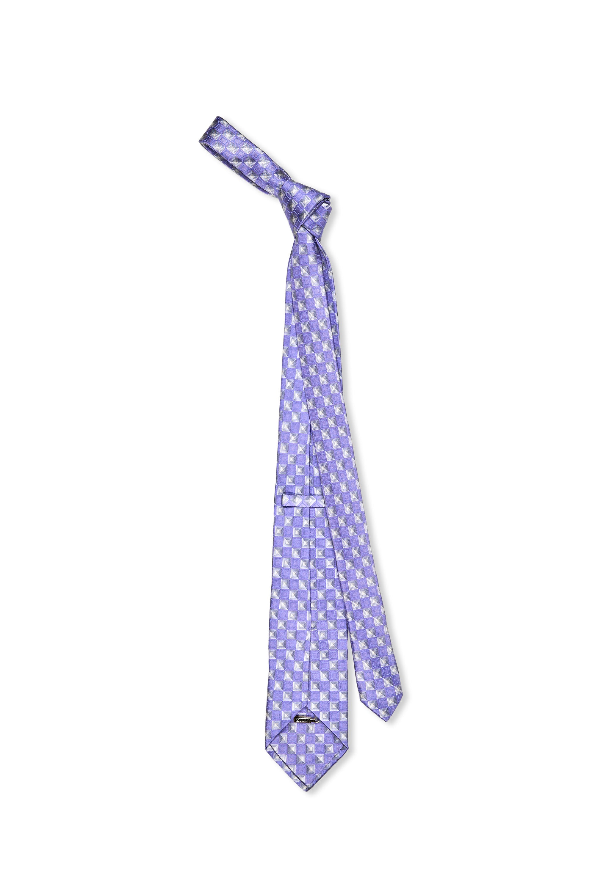Zilli Light Purple with Grey Square Pattern Silk Tie