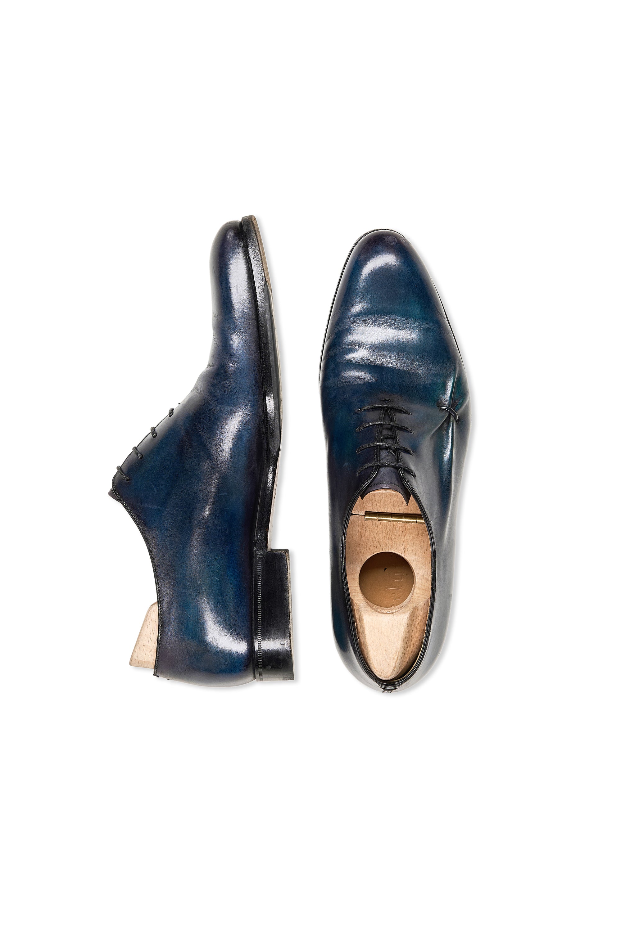 Berluti Blue Leather with Pleats Oxford Shoes