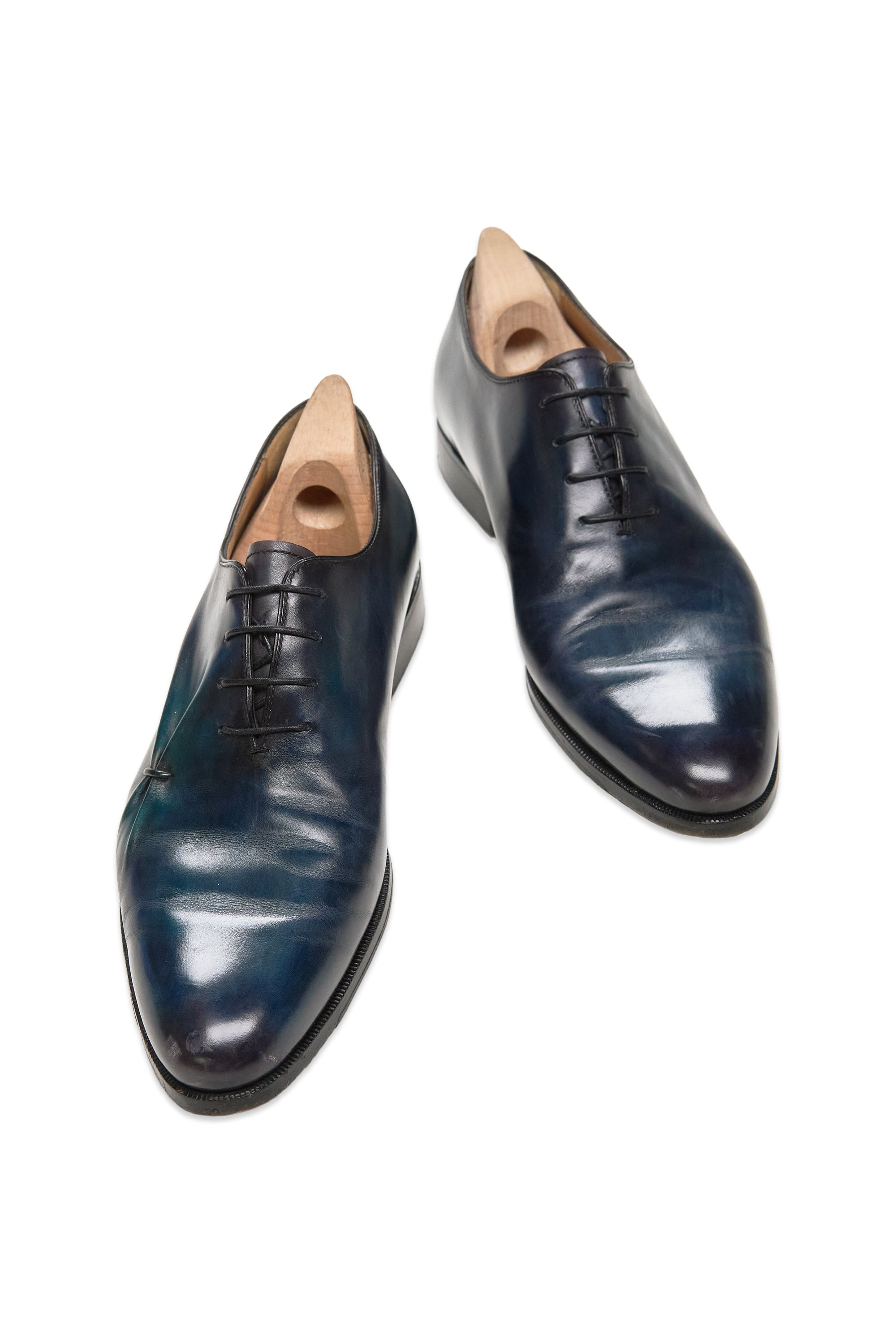 Berluti Blue Leather with Pleats Oxford Shoes