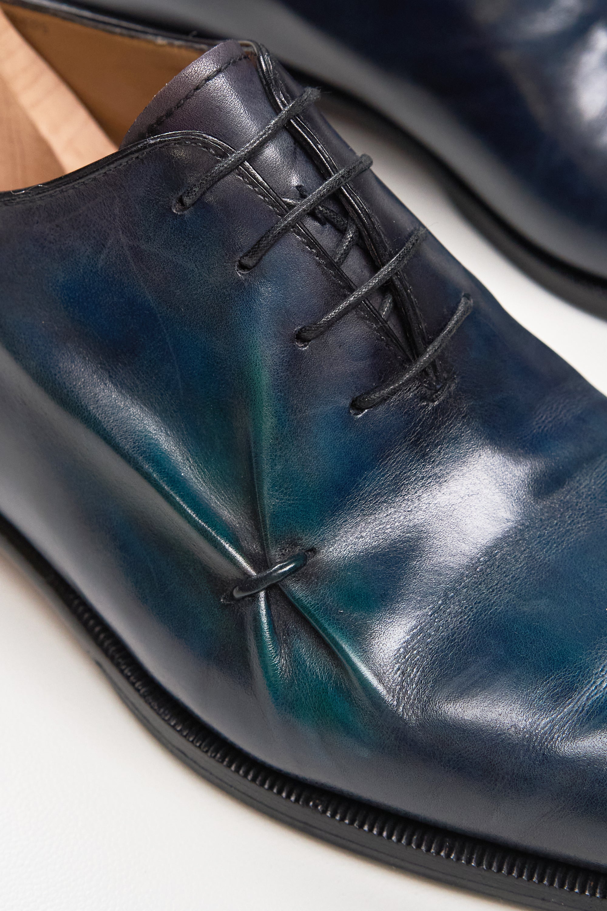 Berluti Blue Leather with Pleats Oxford Shoes