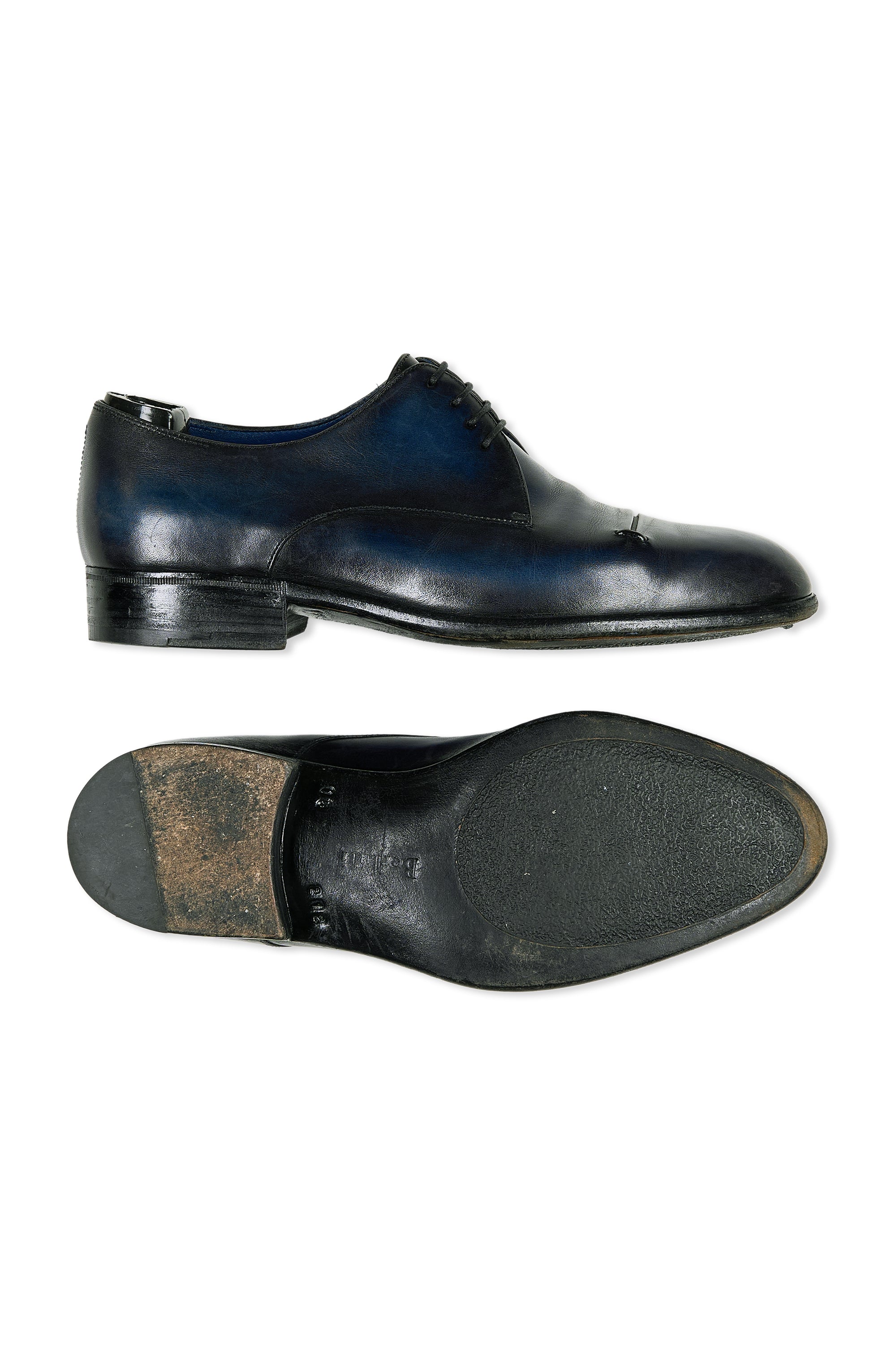 Berluti Blue Leather with Pleats Derby Shoes