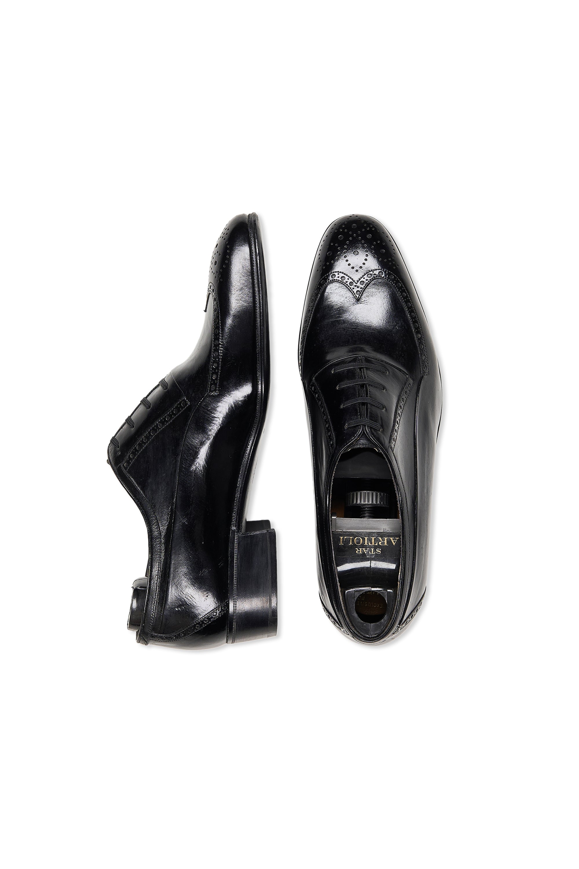 Artioli Black Leather Brogue Oxford Shoes