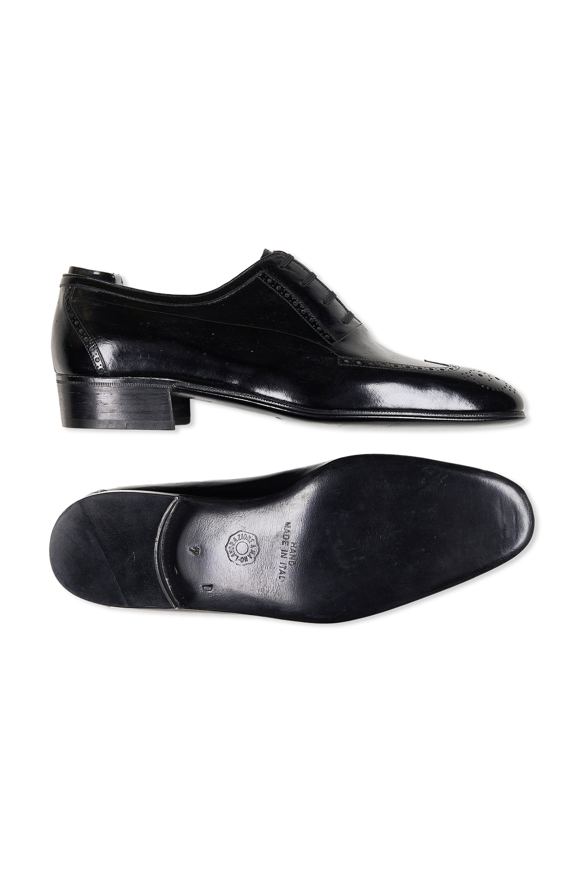 Artioli Black Leather Brogue Oxford Shoes