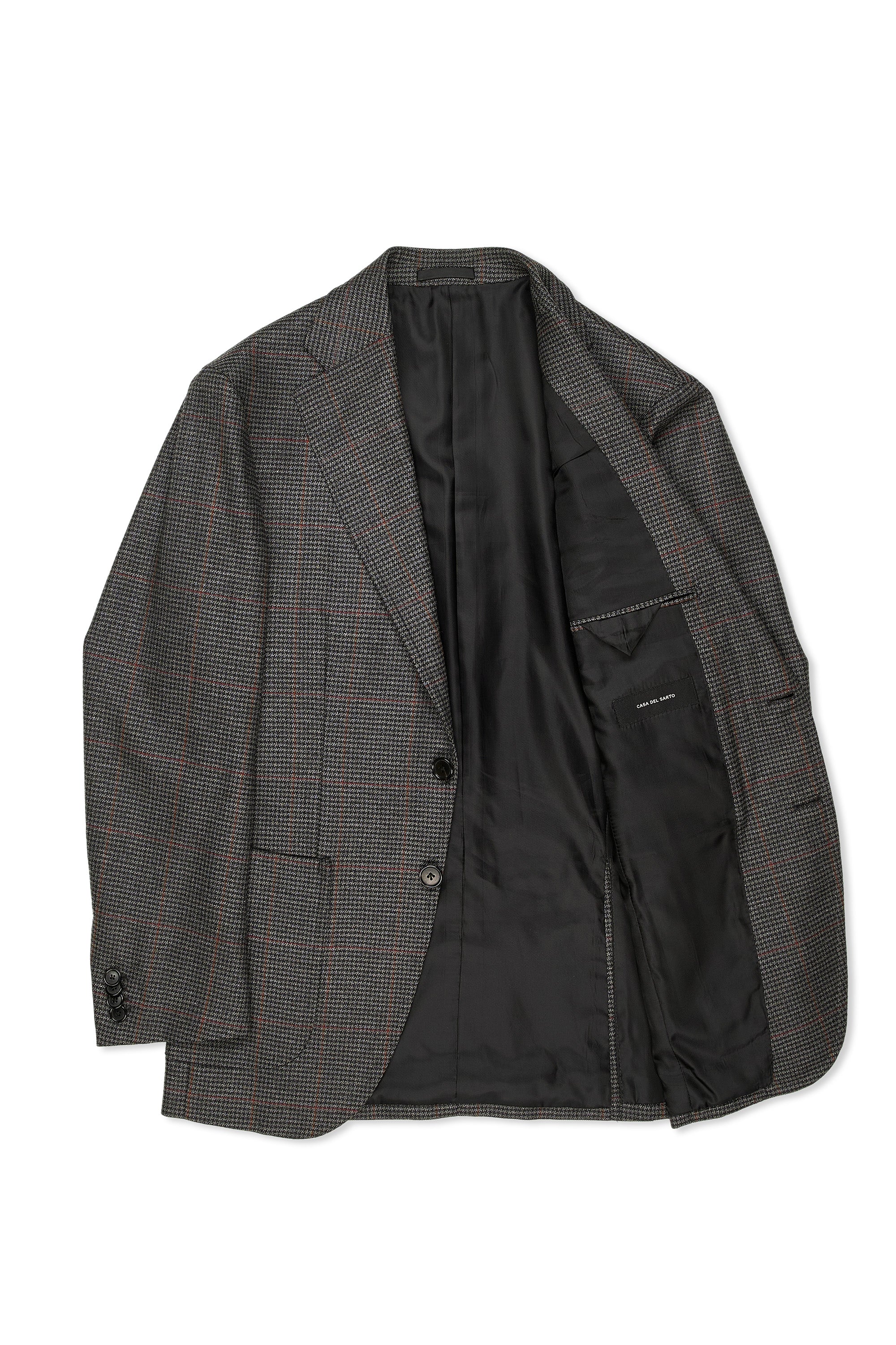 Casa Del Sarto Grey Mini Houndstooth with Red/Orange Windowpane Wool Sport Coat