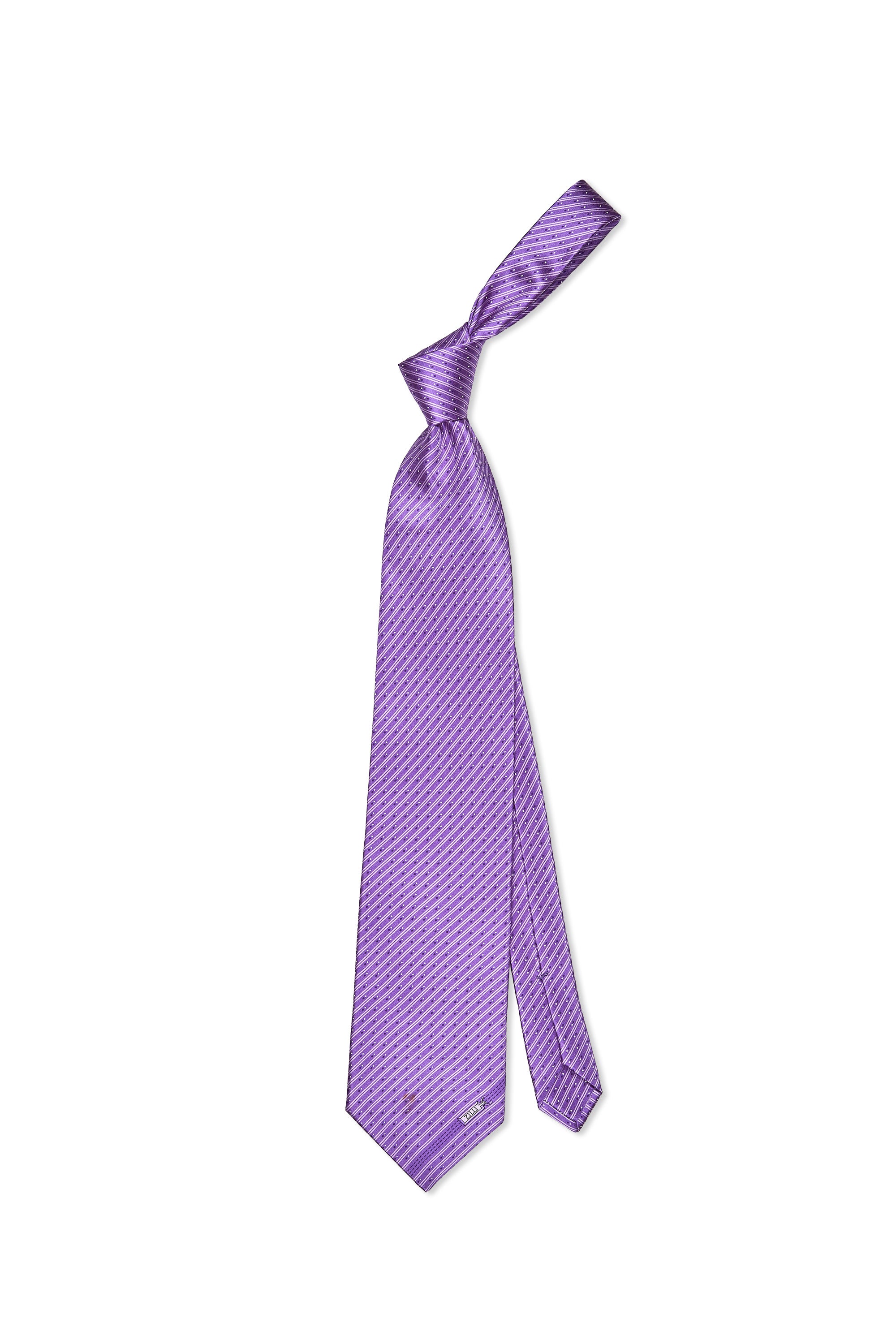 Zilli Purple/Silver Stripe and Dot Pattern Silk Tie