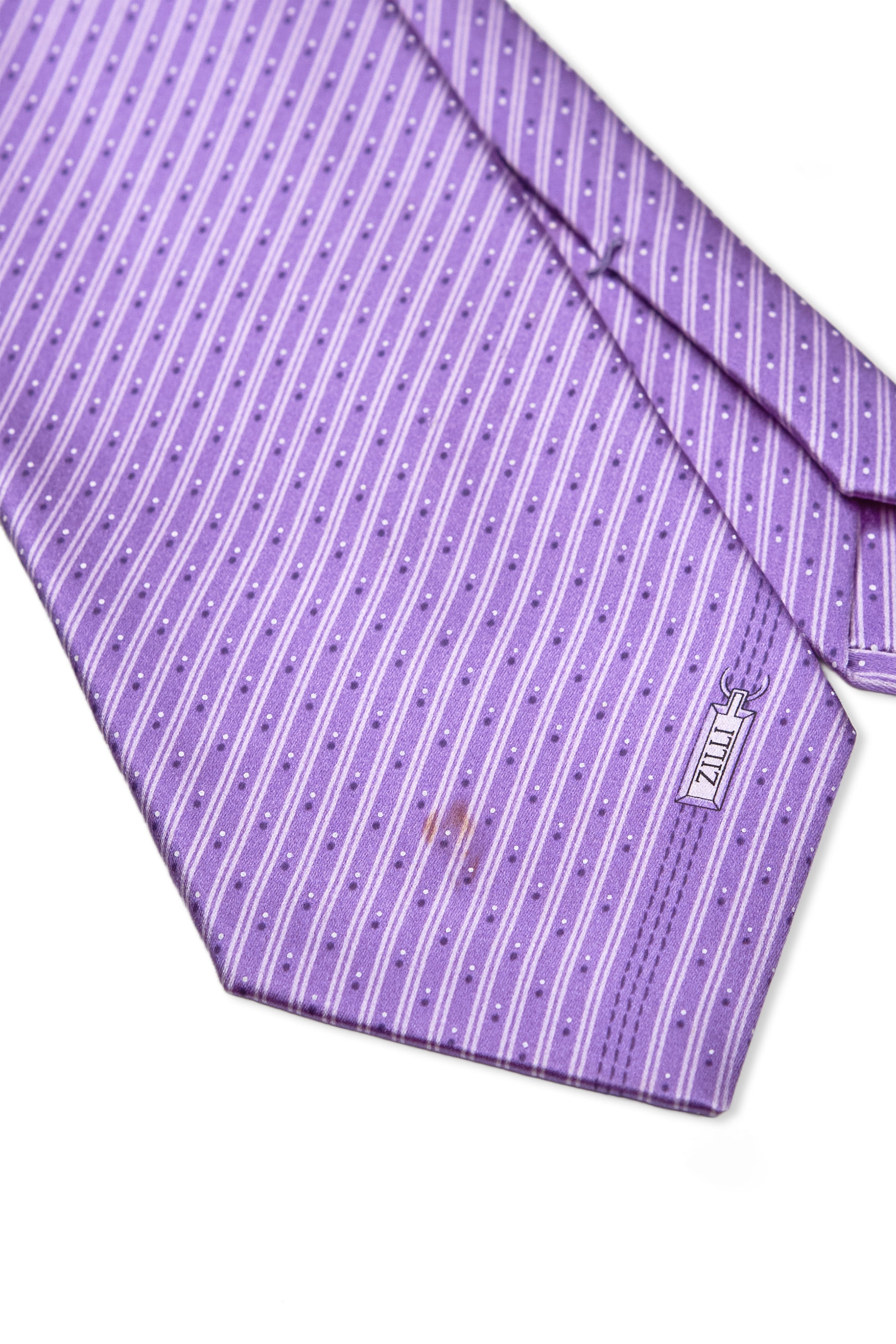 Zilli Pattern Zilli Purple/Silver Stripe and Dot Pattern Silk Tie – Drop 93