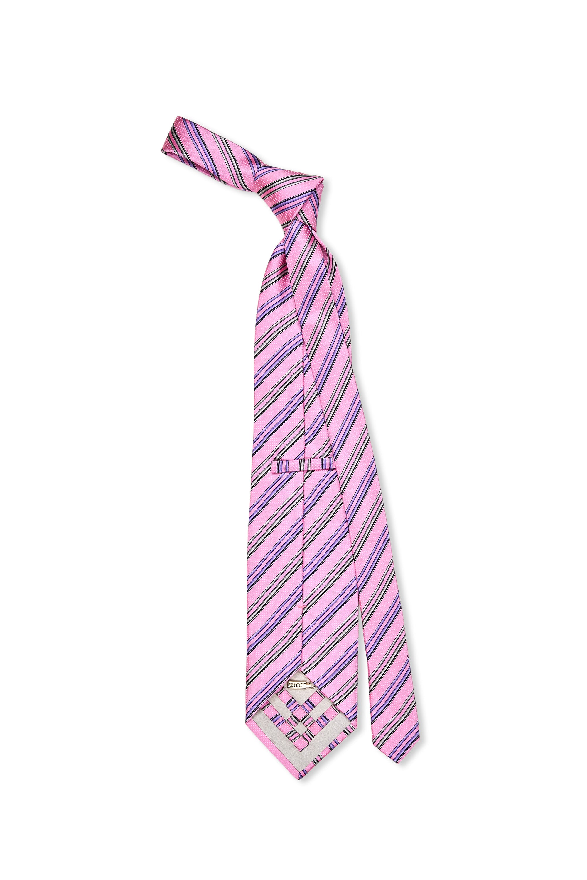 Zilli Pink with Purple/Silver Stripe Silk Tie
