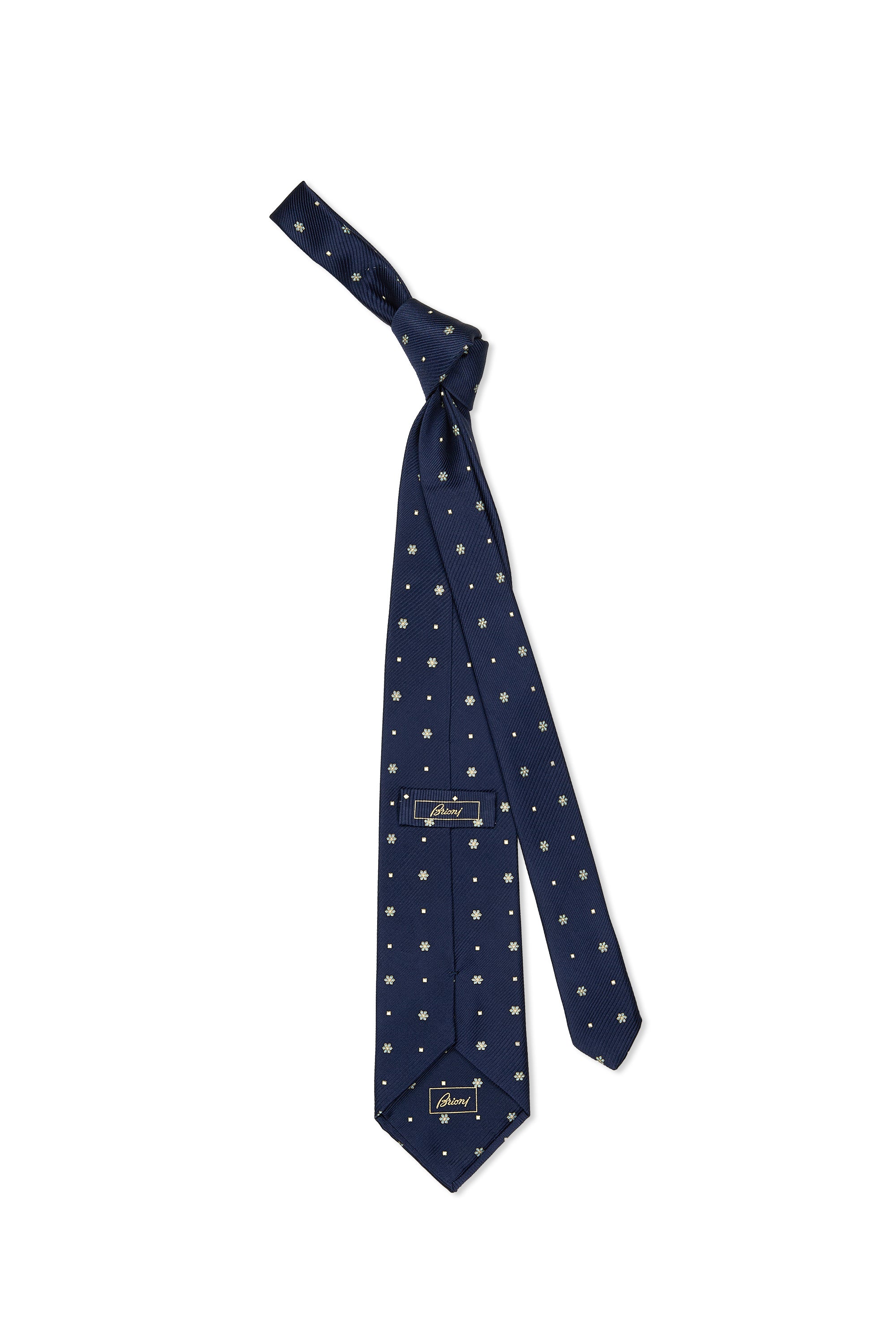Brioni Navy with Blue Flower Pattern Silk Tie