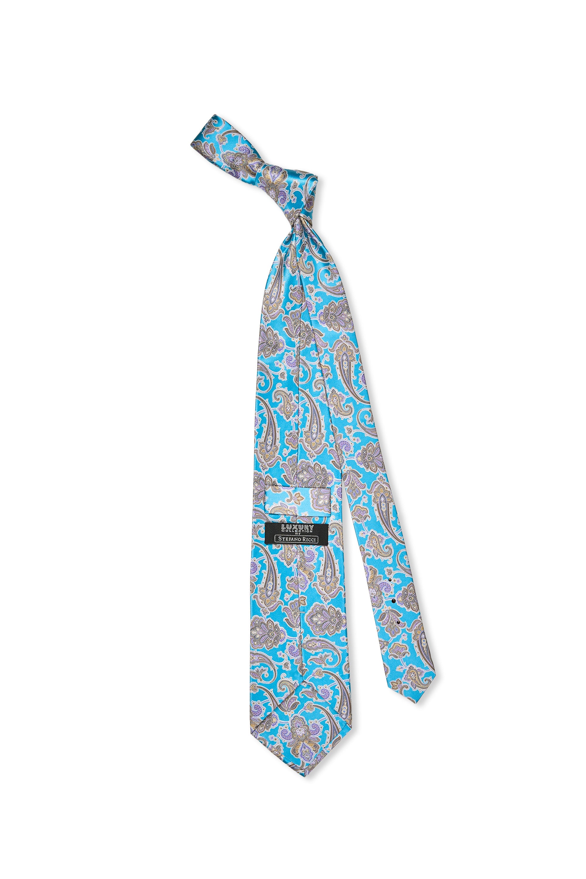 Stefano Ricci	Aqua with Brown/Purple Paisley Pattern Silk Tie