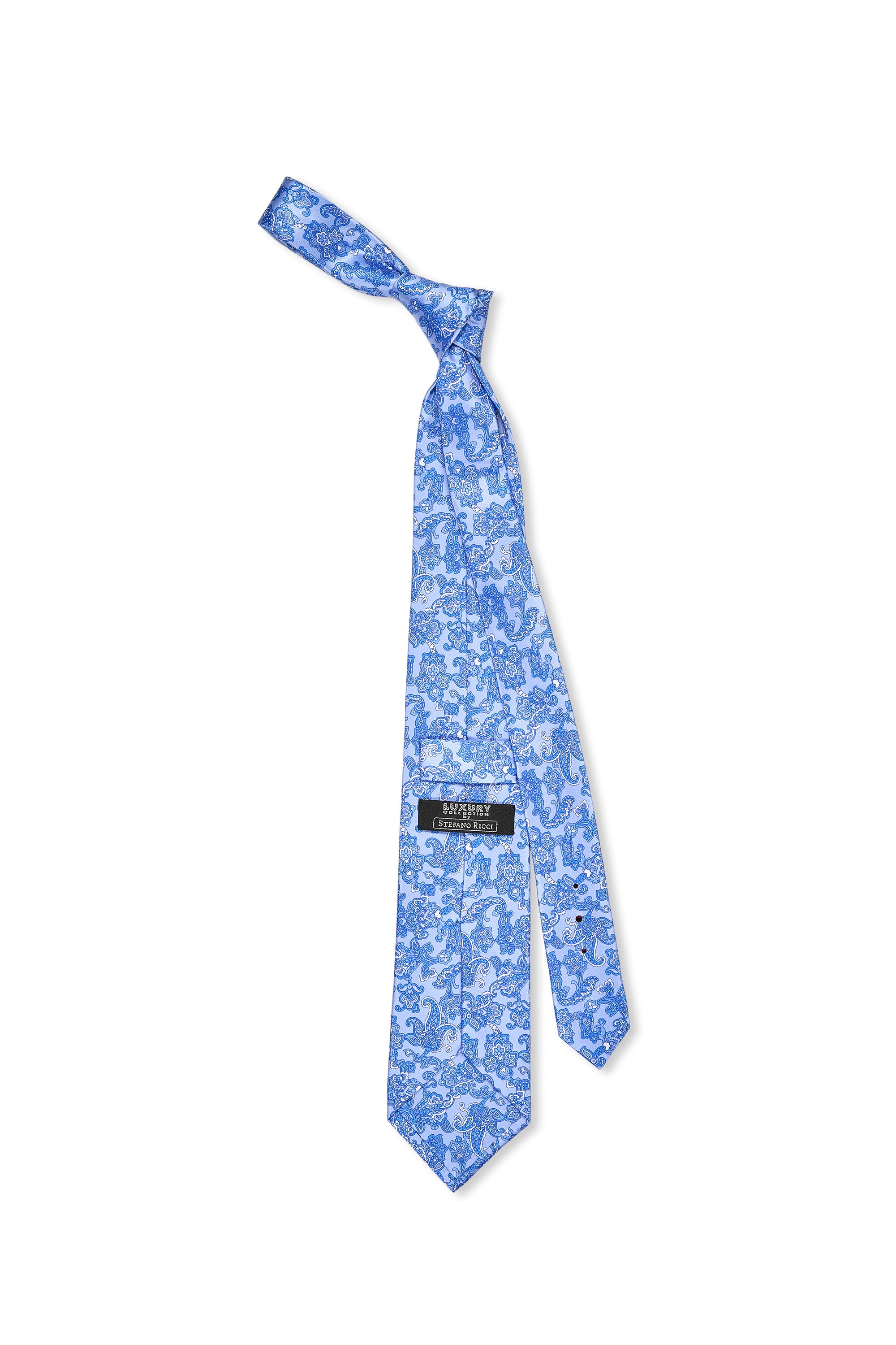 Stefano Ricci	Blue with White Paisley Pattern Silk Tie
