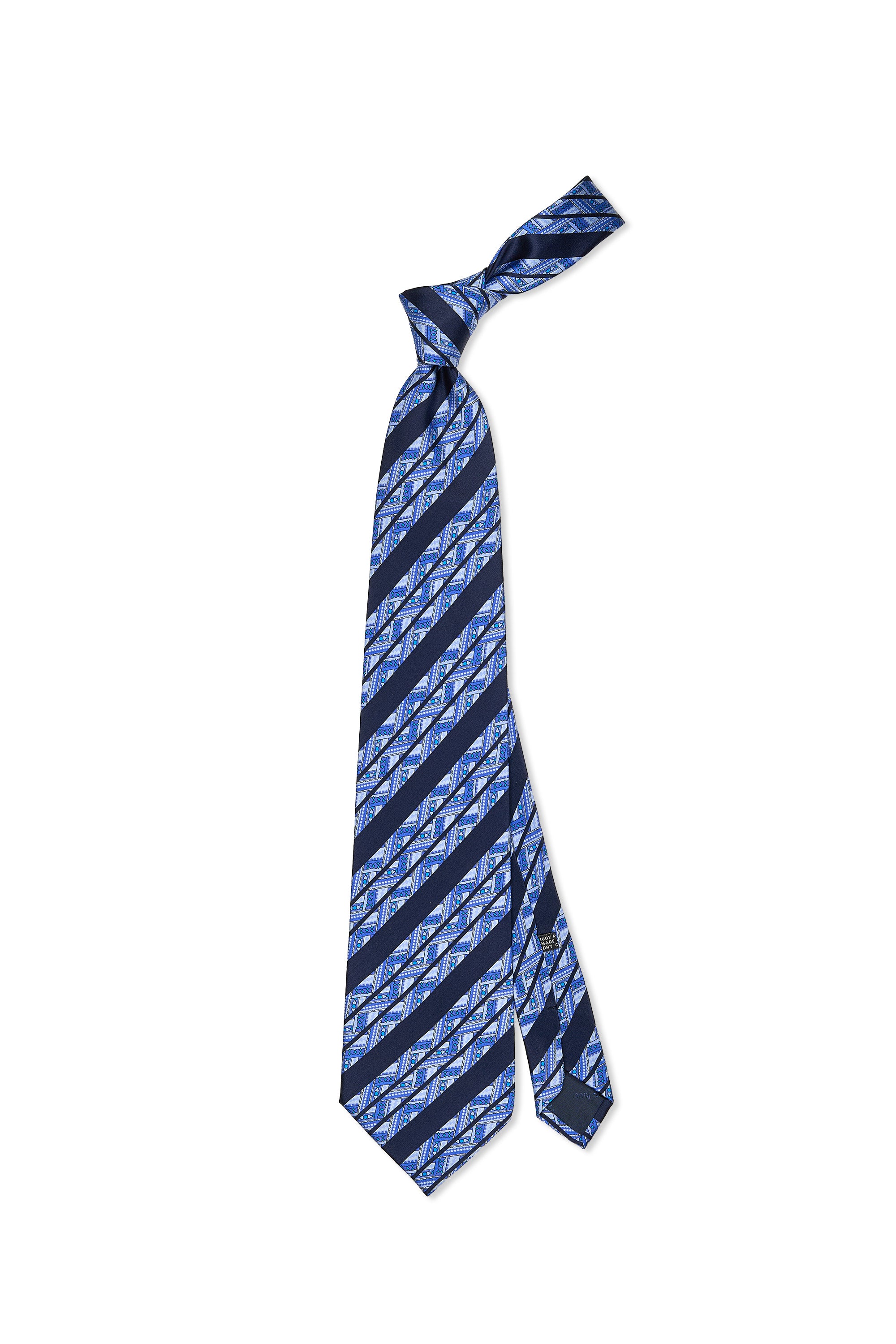 Stefano Ricci	Blue with Navy Stripe Pattern Silk Tie