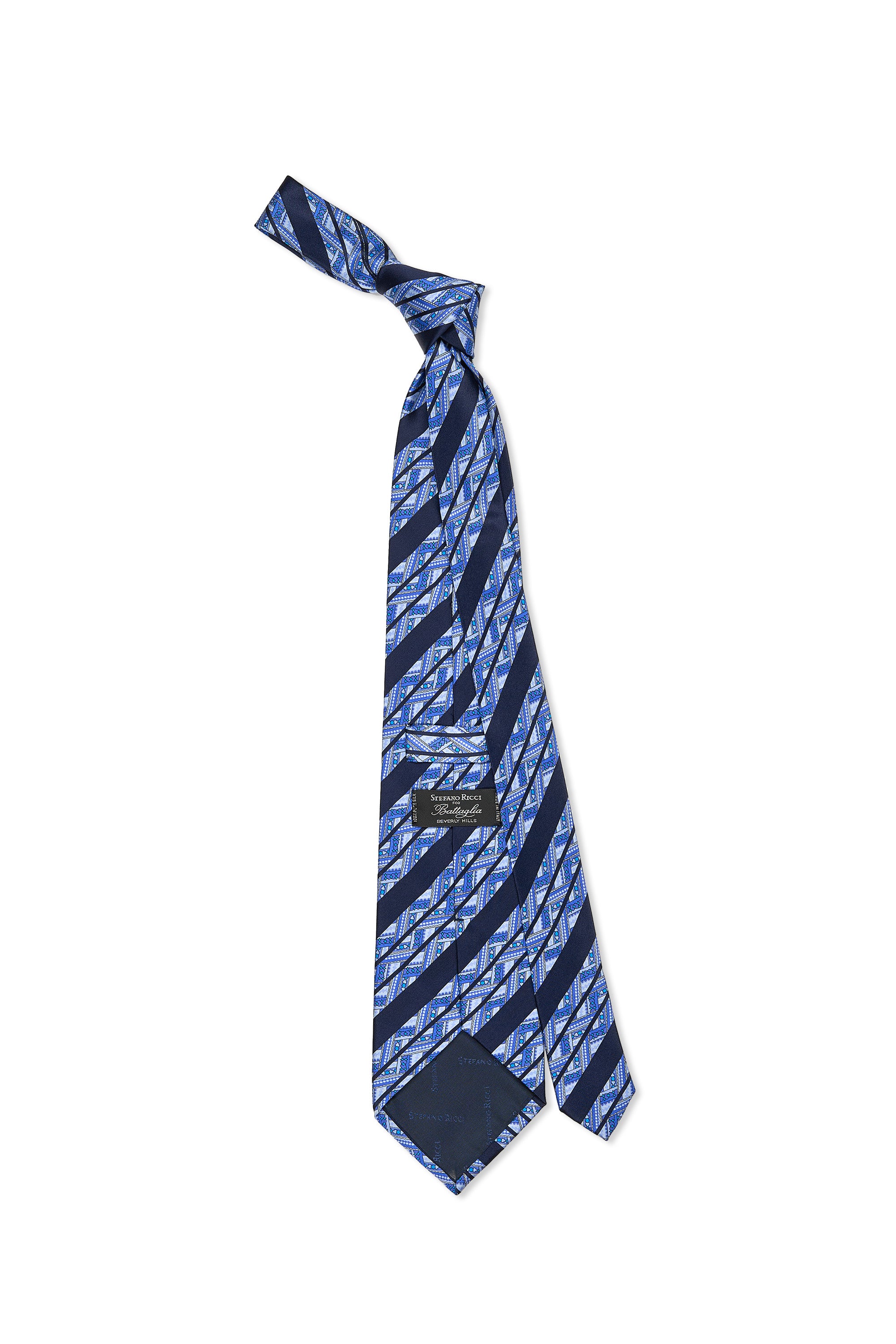Stefano Ricci	Blue with Navy Stripe Pattern Silk Tie