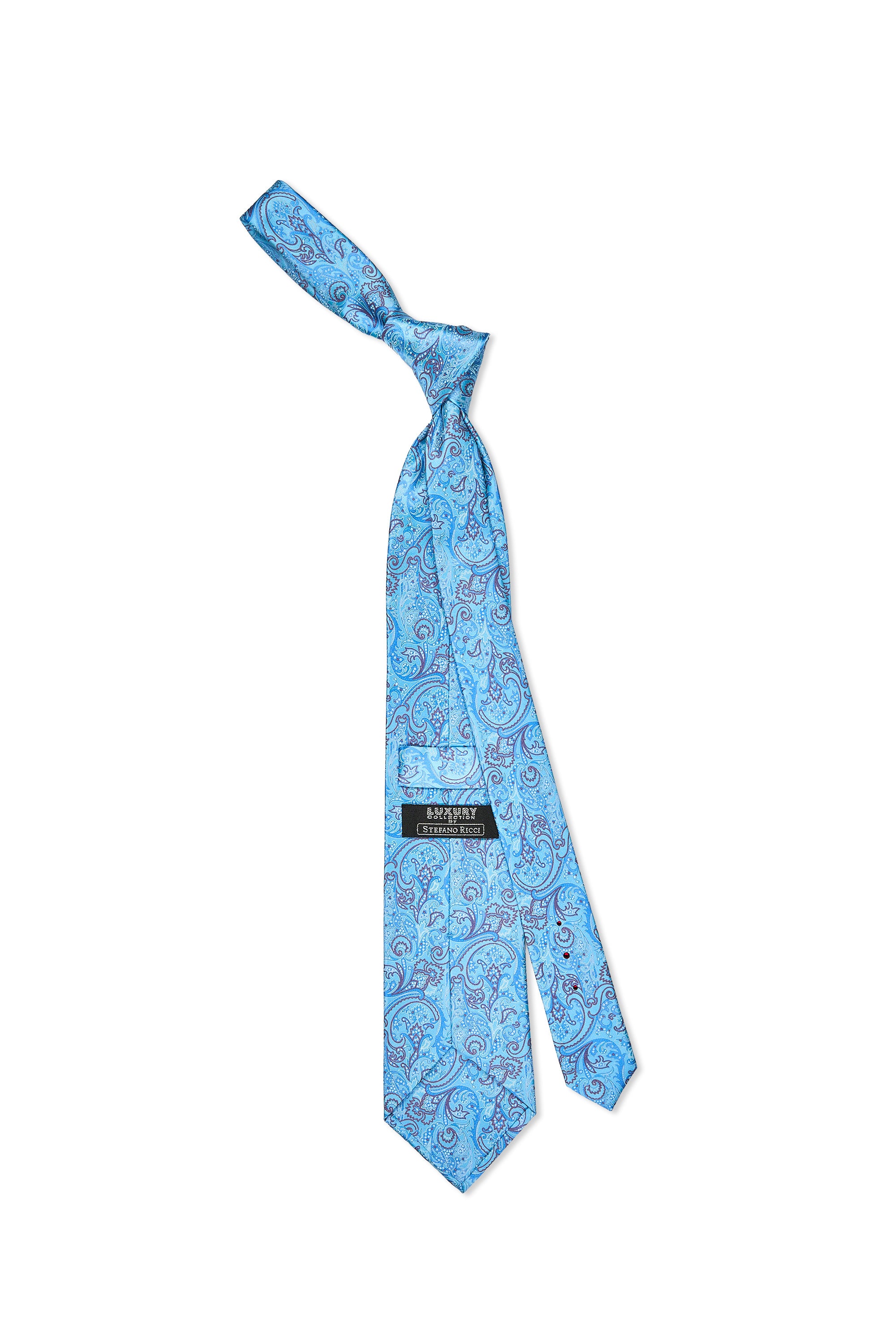 Stefano Ricci	Blue with Purple Paisley Pattern Silk Tie