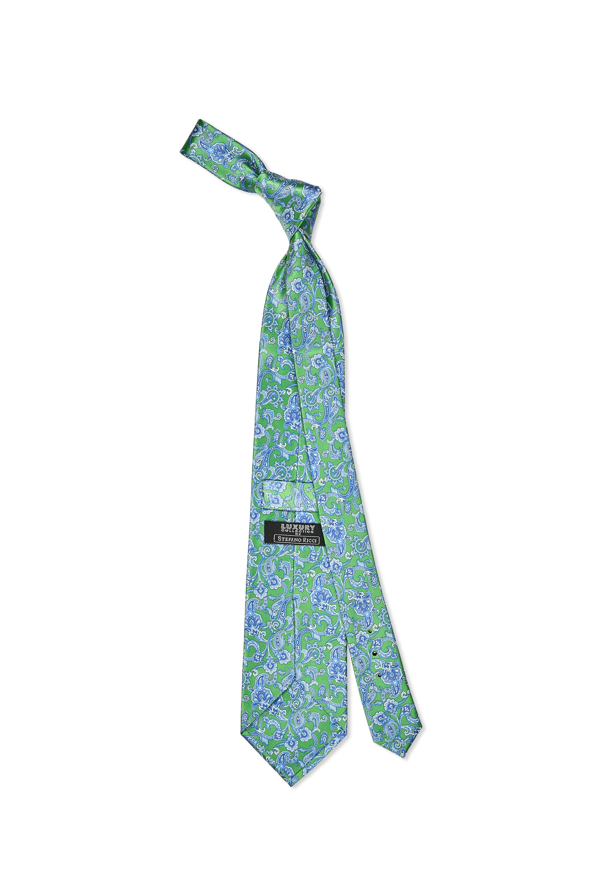 Stefano Ricci	Green with Blue/Yellow Paisley Pattern Silk Tie