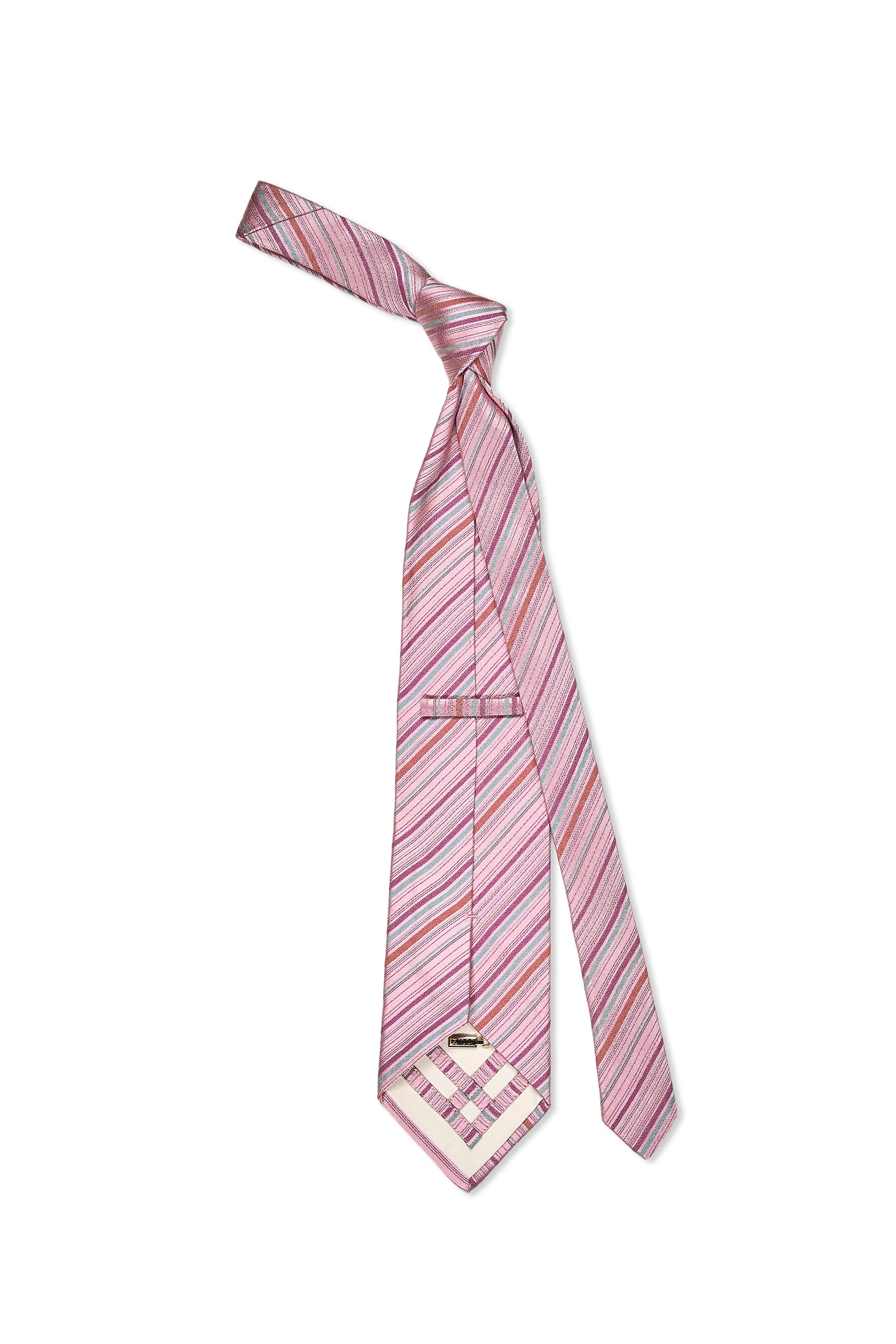 Zilli Pink with Turquoise/Salmon/Purple Stripe Silk Tie