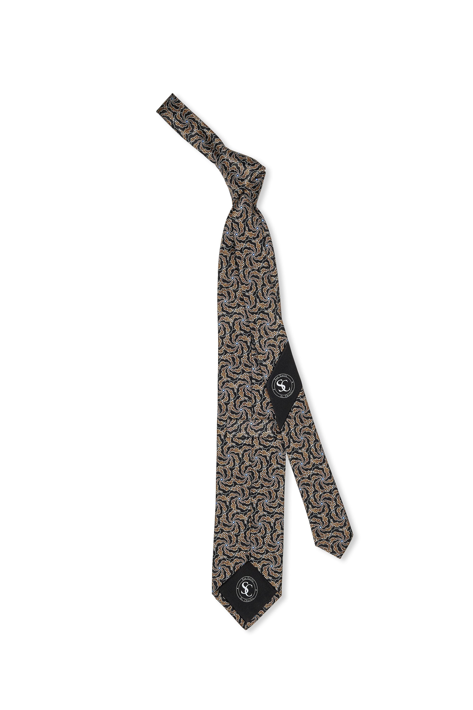 San Carlo Black with Brown Flower Pattern Silk Tie