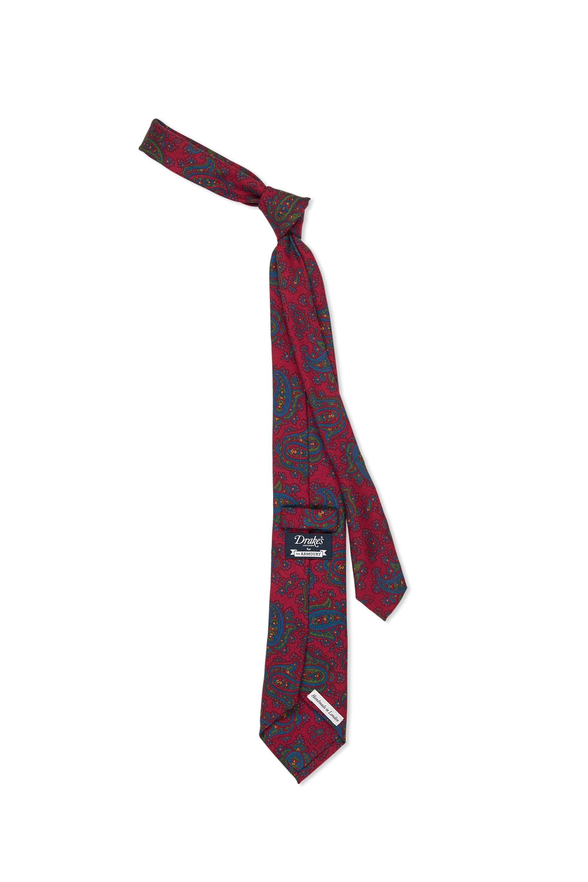 The Armoury by Drake's Burgundy with Green/Blue Paisley Wool Tie