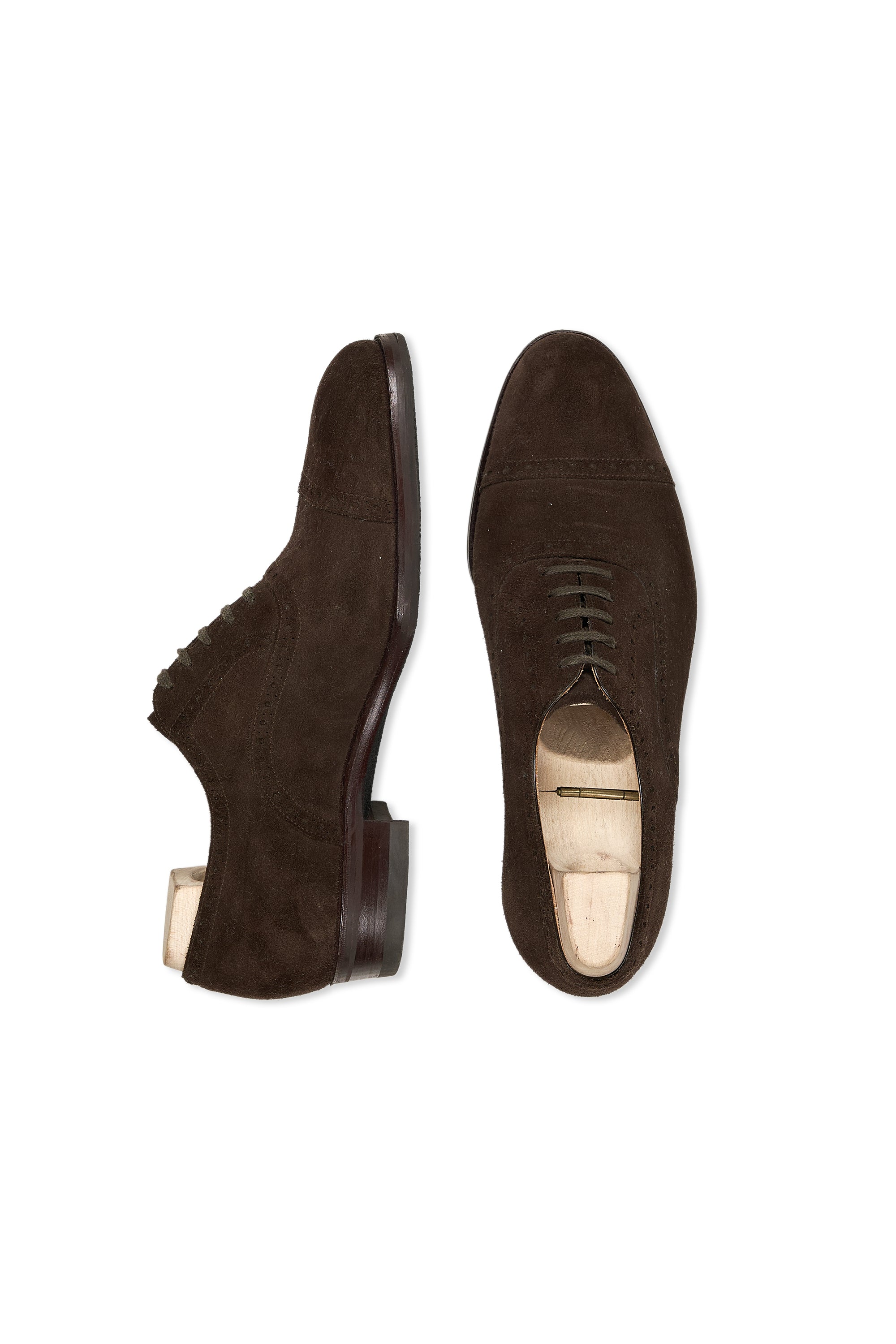 Saint Crispin's Brown Suede Cap Toe Oxford Shoes