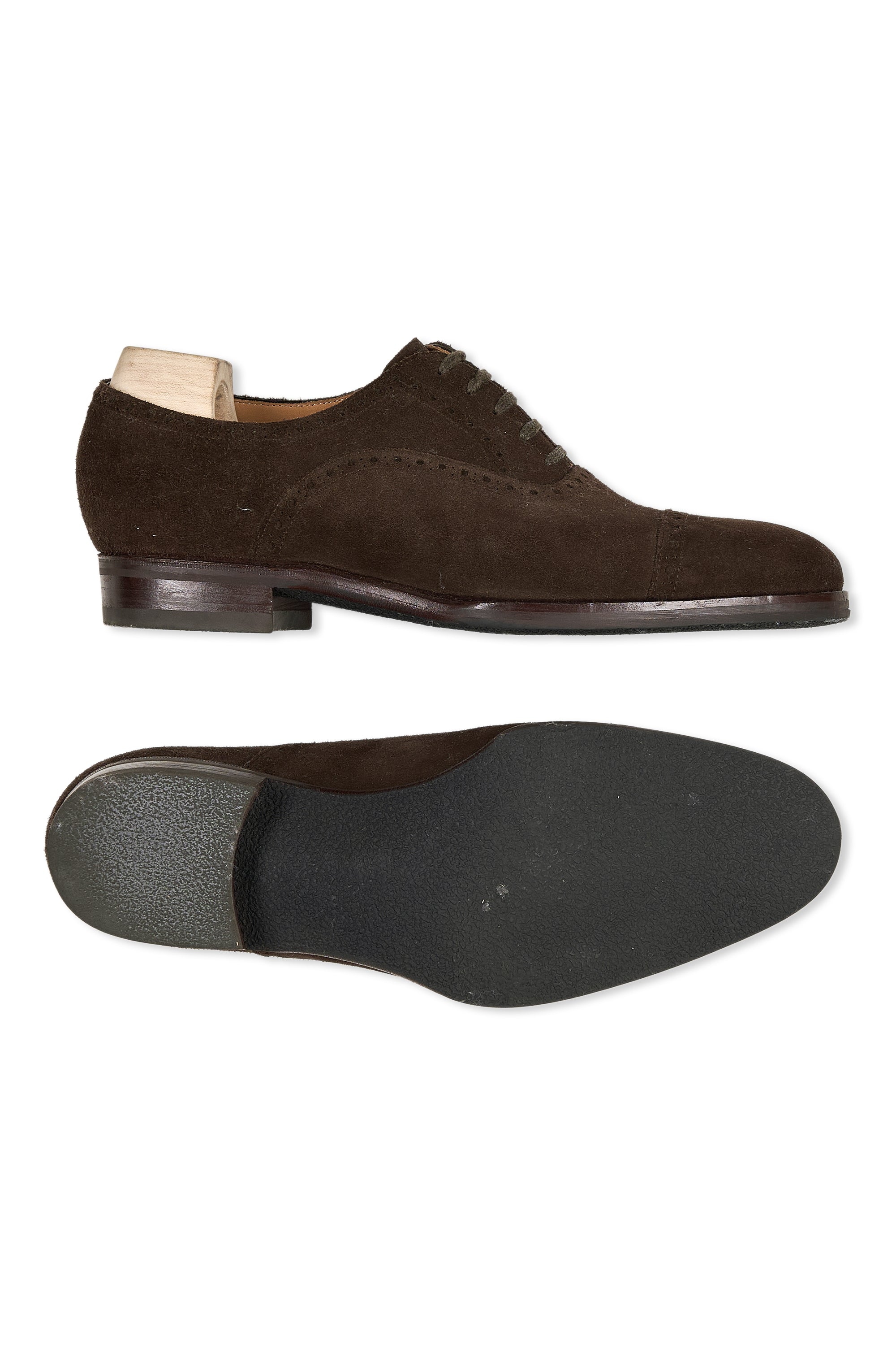 Saint Crispin's Brown Suede Cap Toe Oxford Shoes