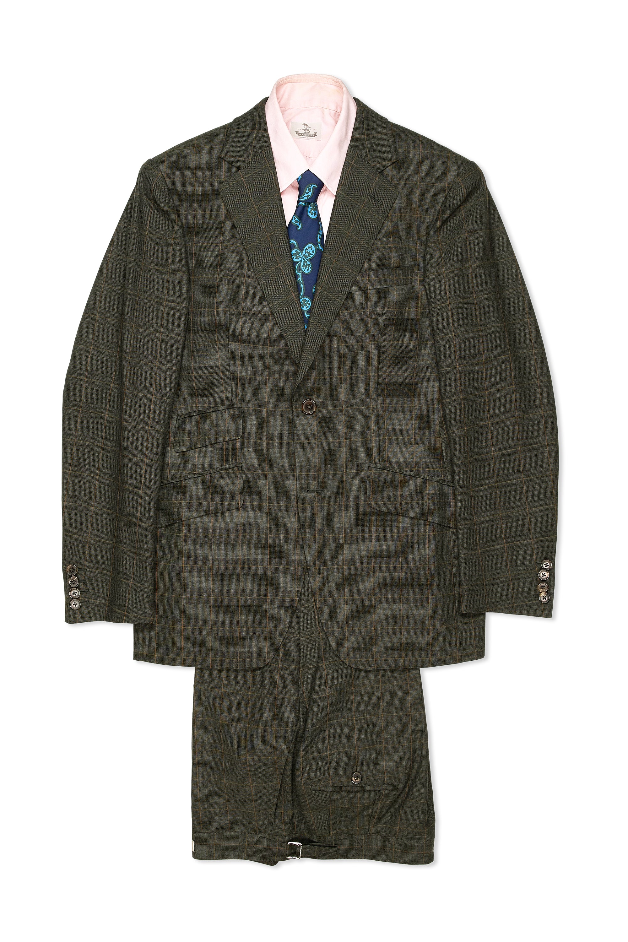 WW Chan Dark Green with Orange Check Wool Suit