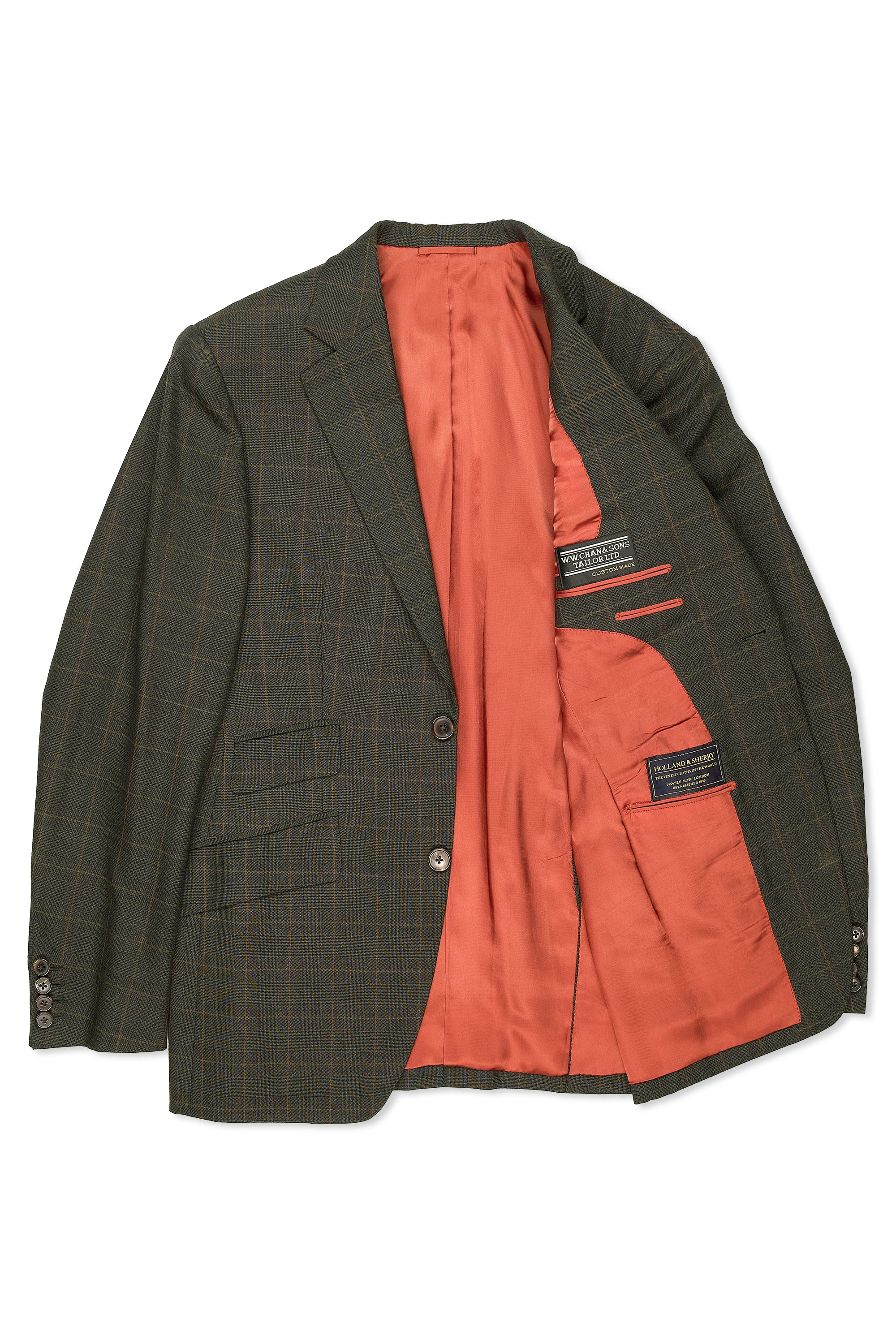 WW Chan Dark Green with Orange Check Wool Suit