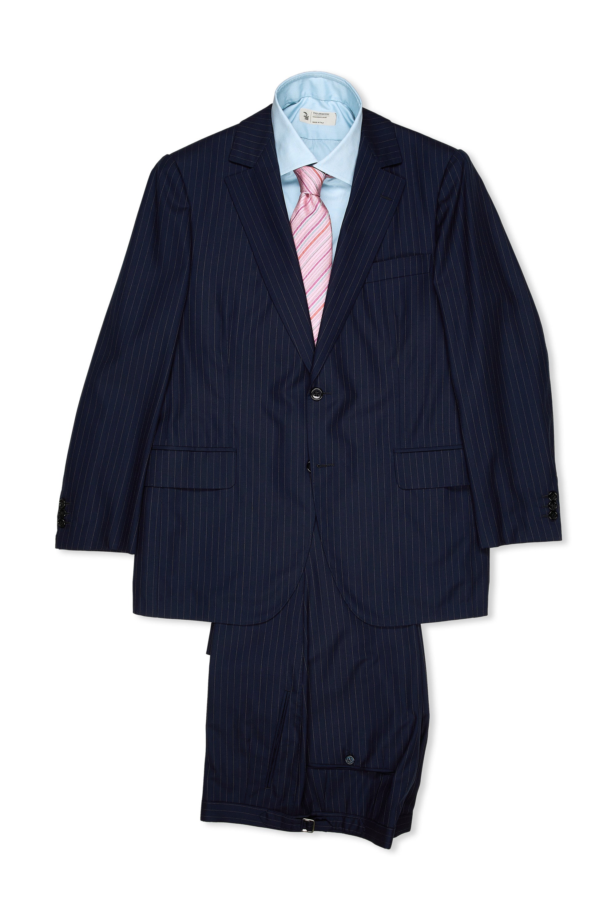 Camps De Luca Navy Pinstripe Wool Suit Bespoke
