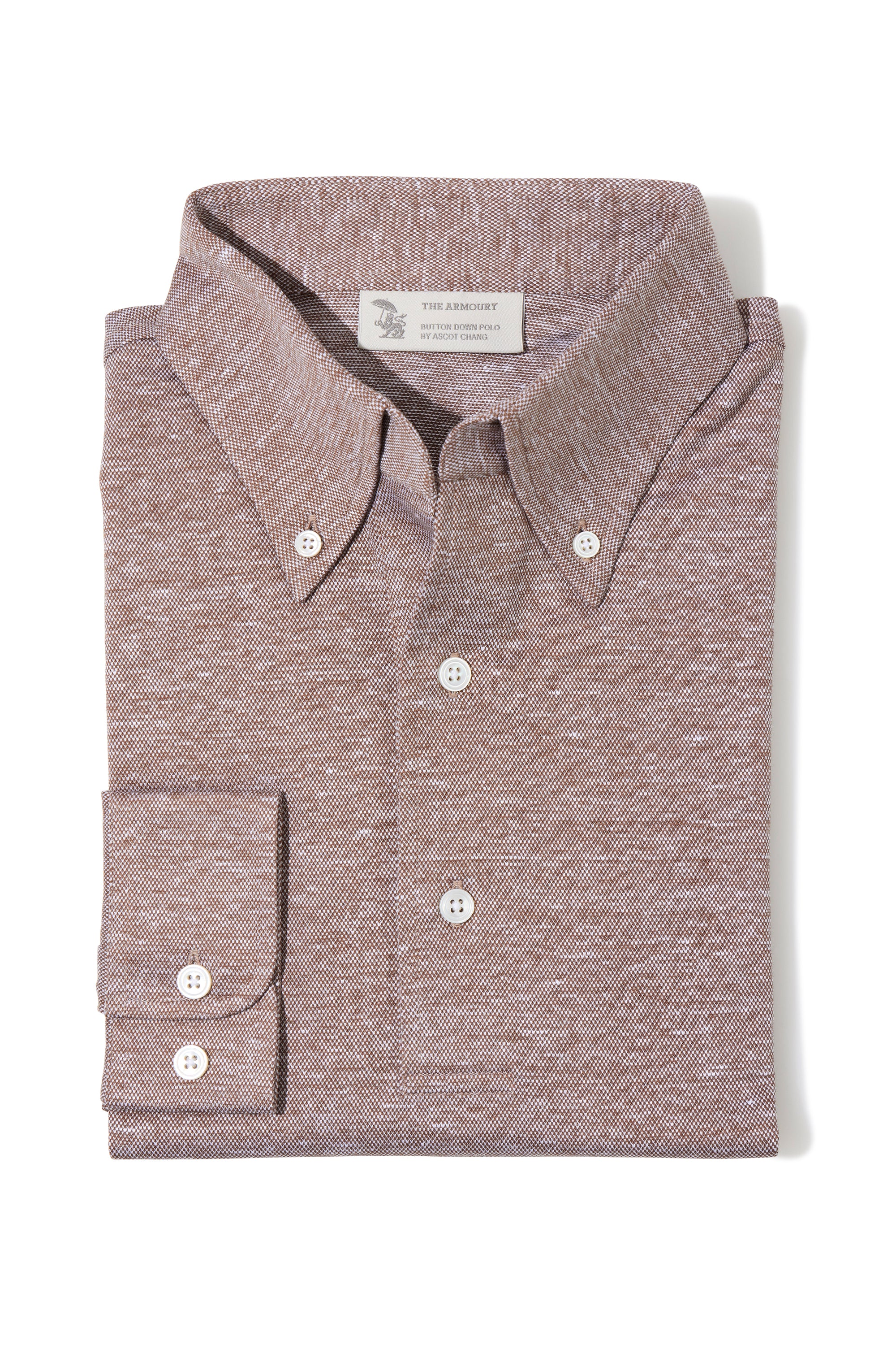 The Armoury Brown Melange Cotton/ Linen Long Sleeve Button Down Polo *sample*