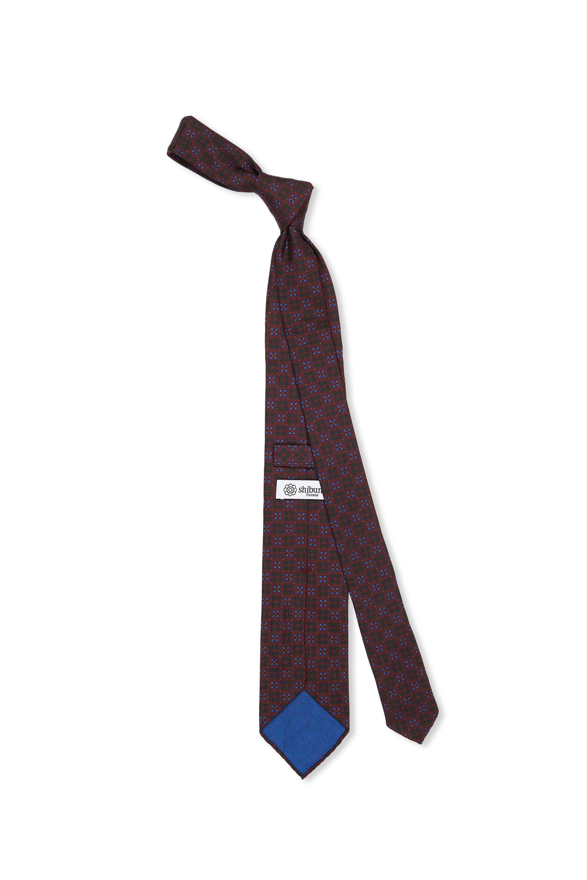 Shibumi Plum with Blue/Orange/Green Flower Pattern Silk Tie