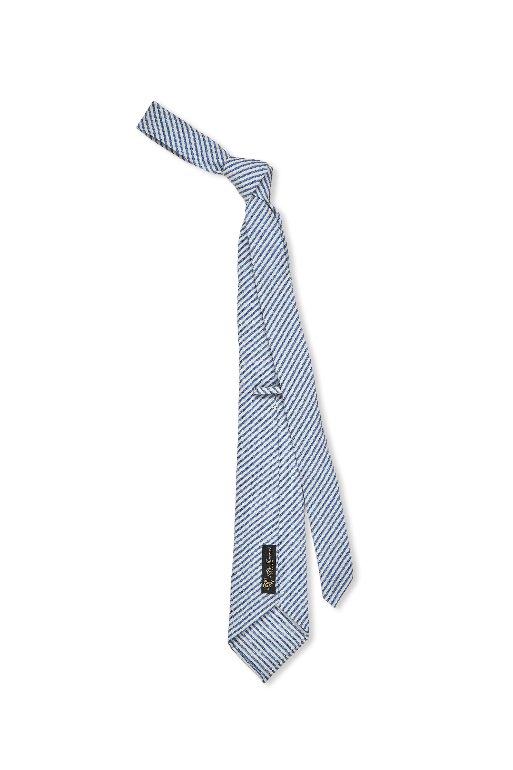 Atto Vannucci White/Blue Stripe Seersucker Wool Tie