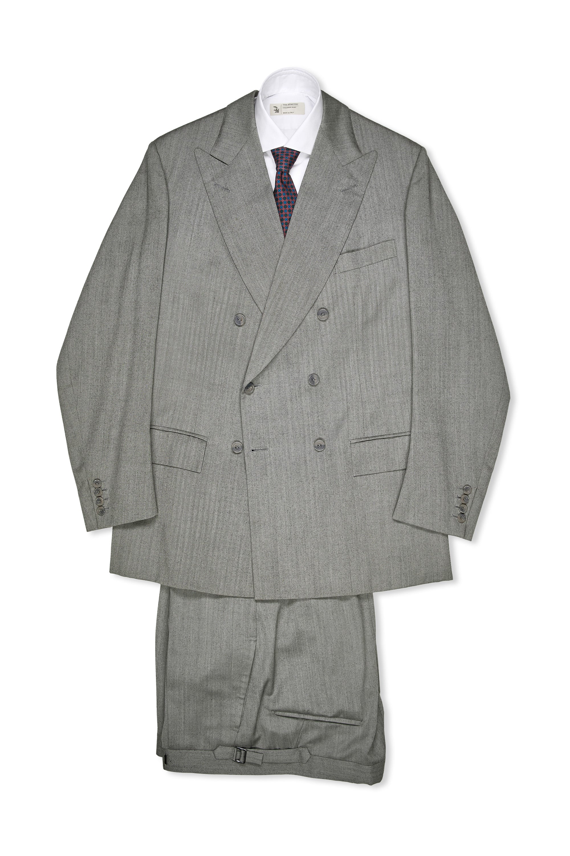 Anderson & Sheppard Light Grey Herringbone Wool DB Suit