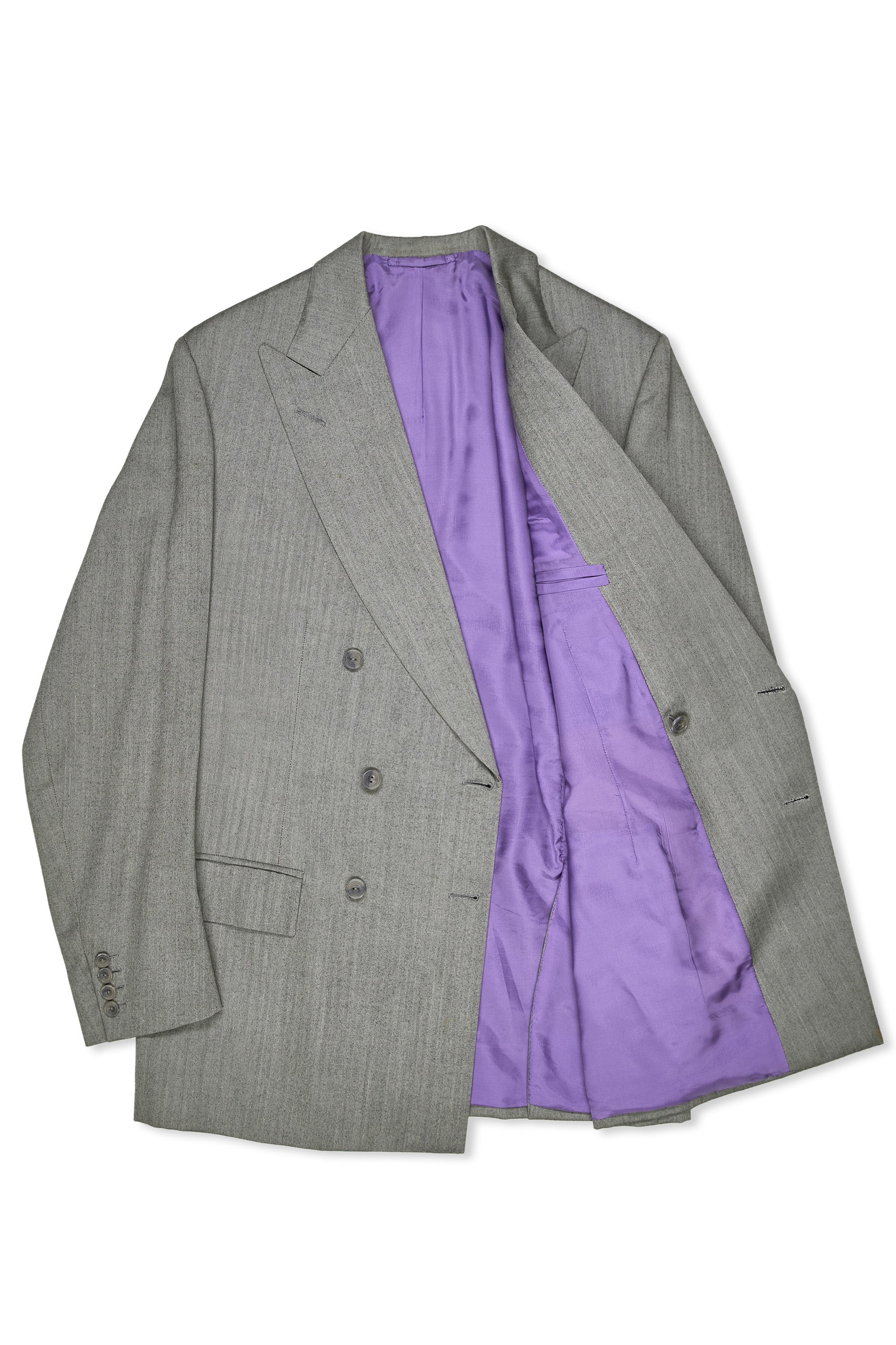 Anderson & Sheppard Light Grey Herringbone Wool DB Suit