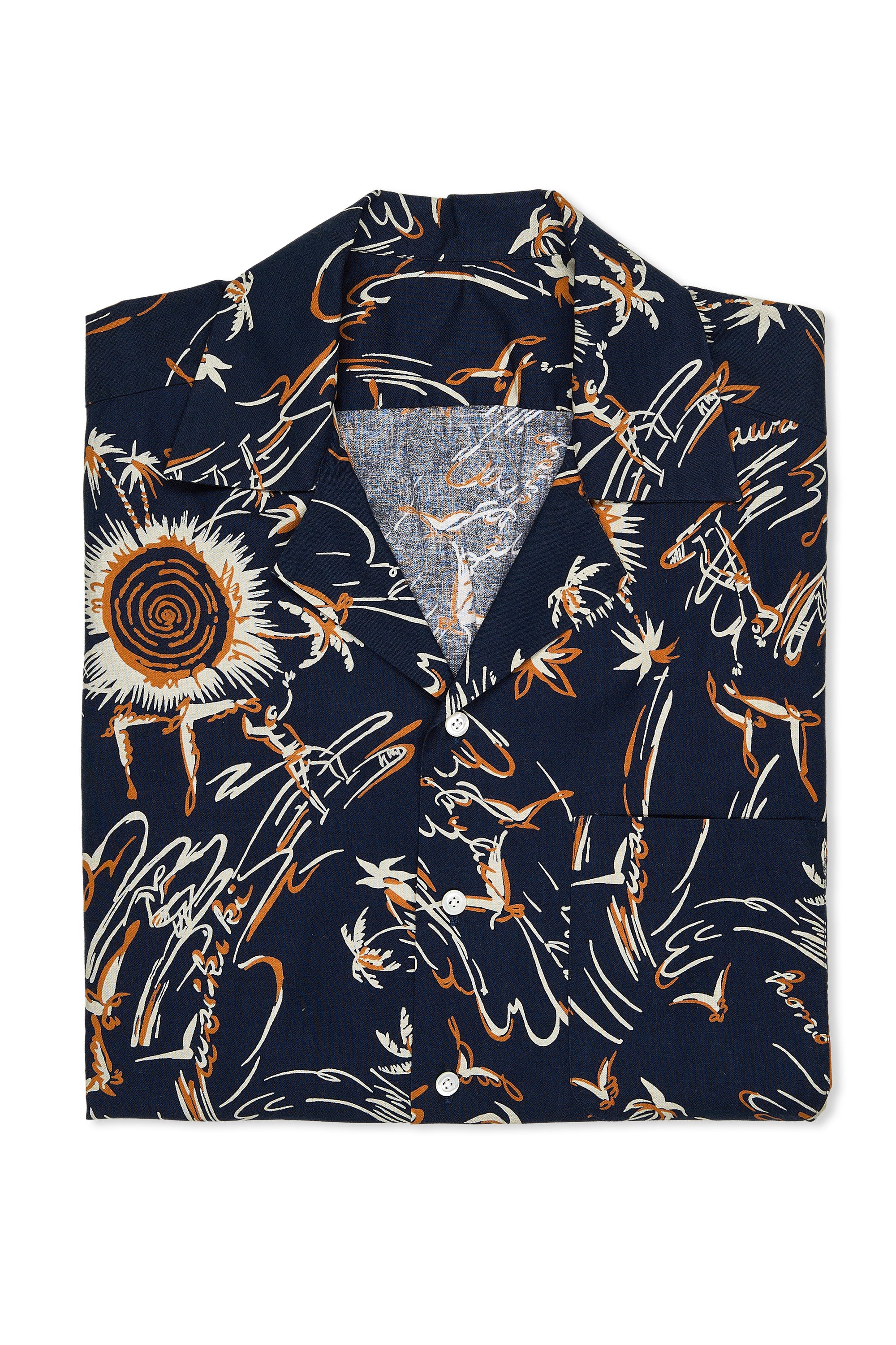The Armoury Navy Palm Tree Print Cotton Short Sleeve Shirt
