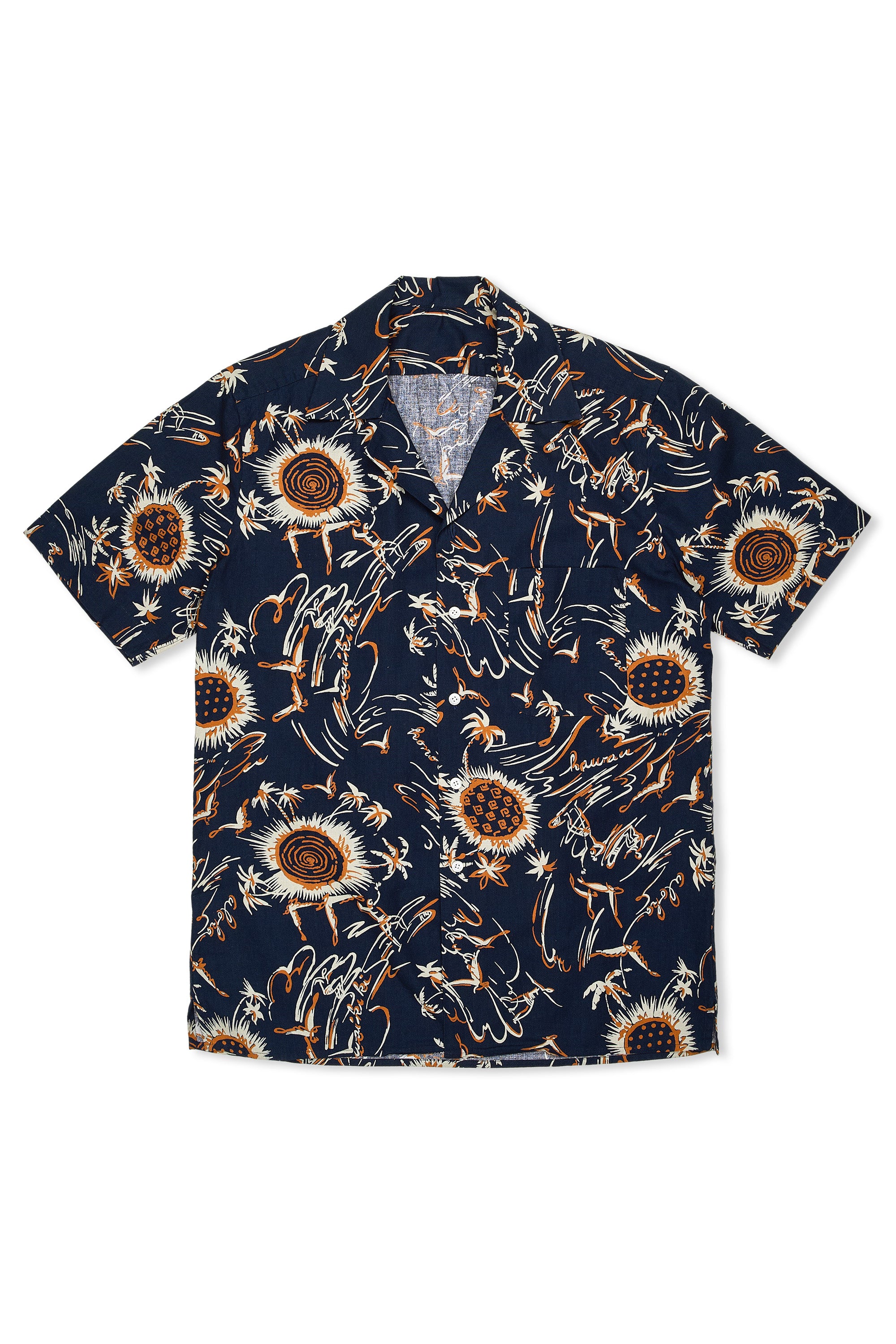 The Armoury Navy Palm Tree Print Cotton Short Sleeve Shirt