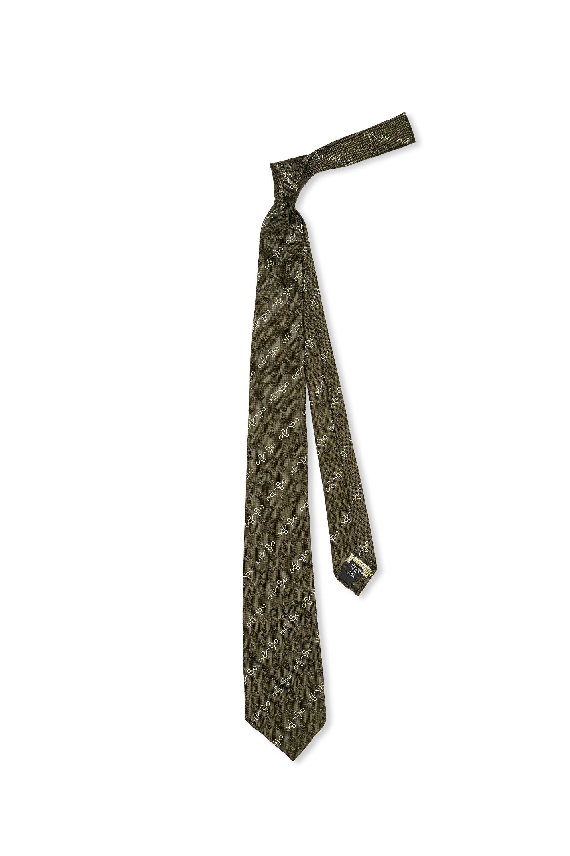 Seven Fold Olive with White Pattern Silk Tie