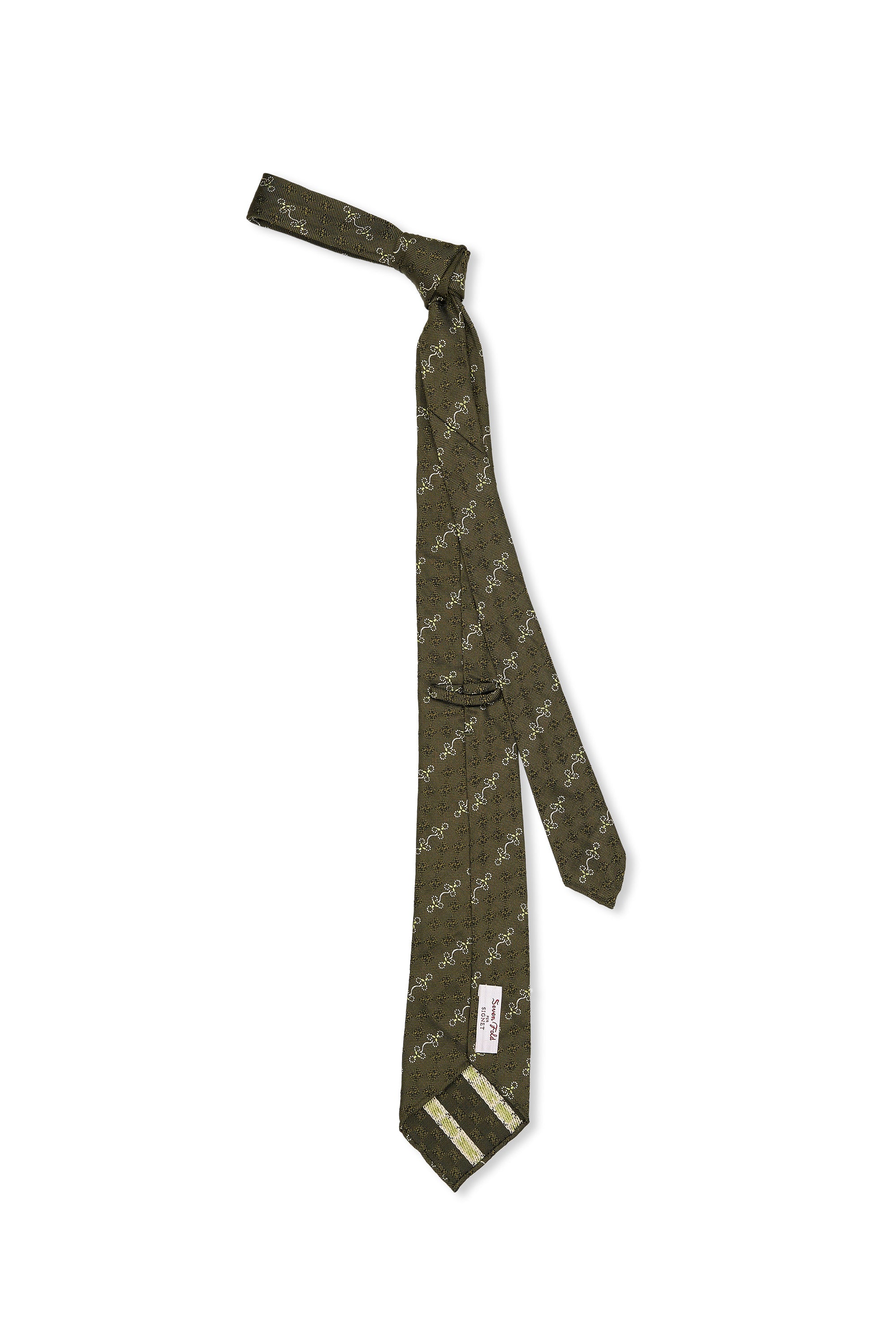 Seven Fold Olive with White Pattern Silk Tie