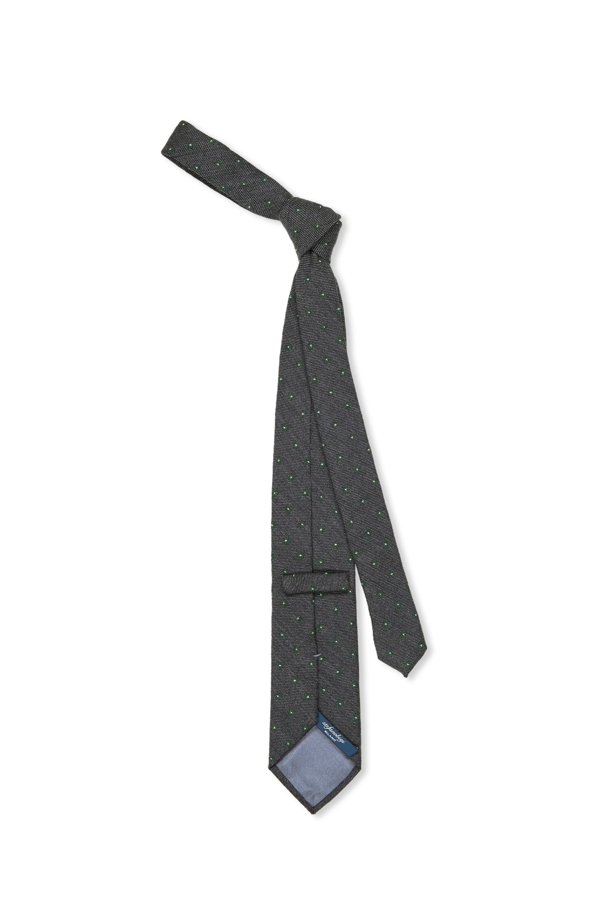 Stefanobigi Grey with Green Flower Pattern Wool Tie