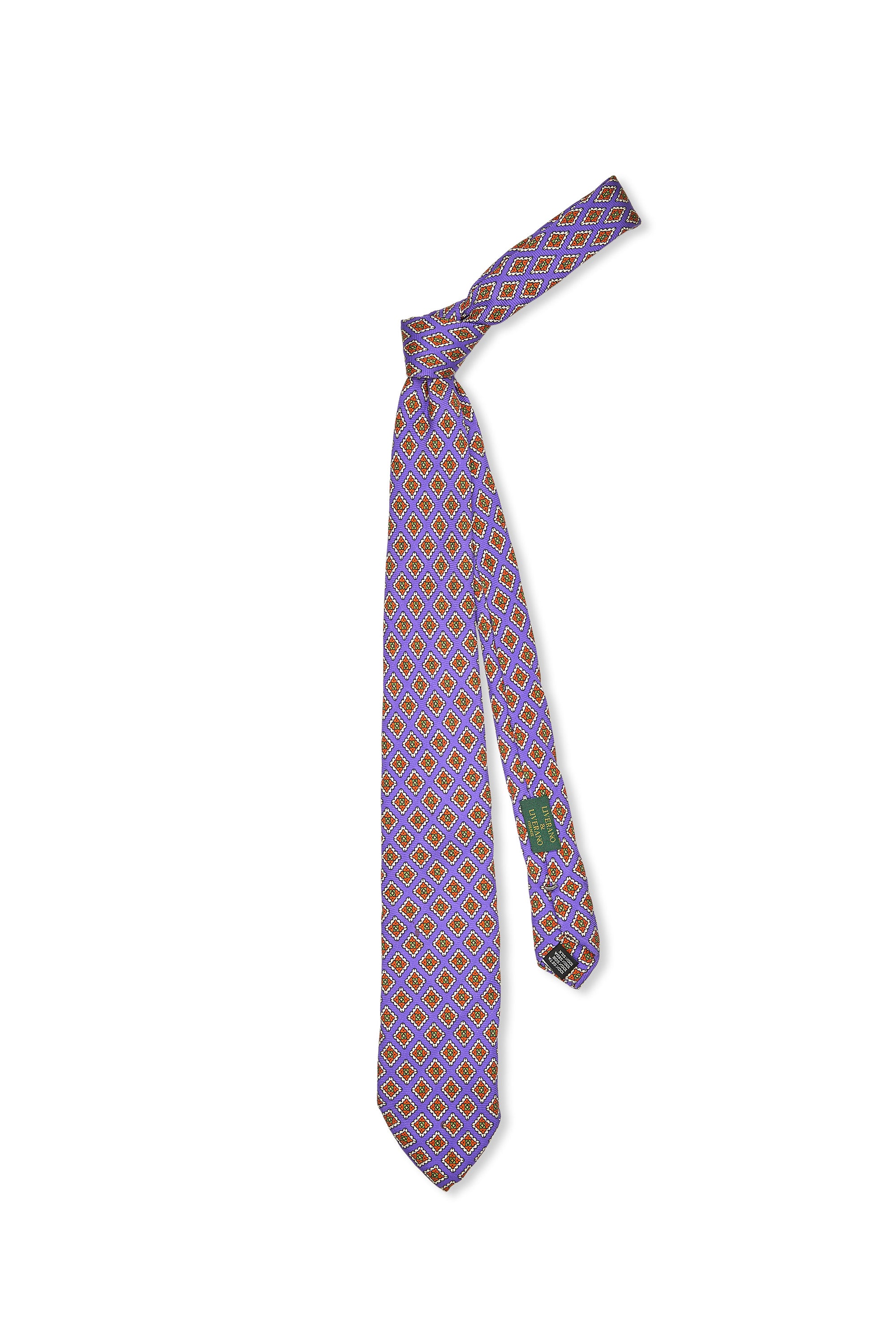 Liverano & Liverano Purple with Orange Flower Pattern Silk Tie