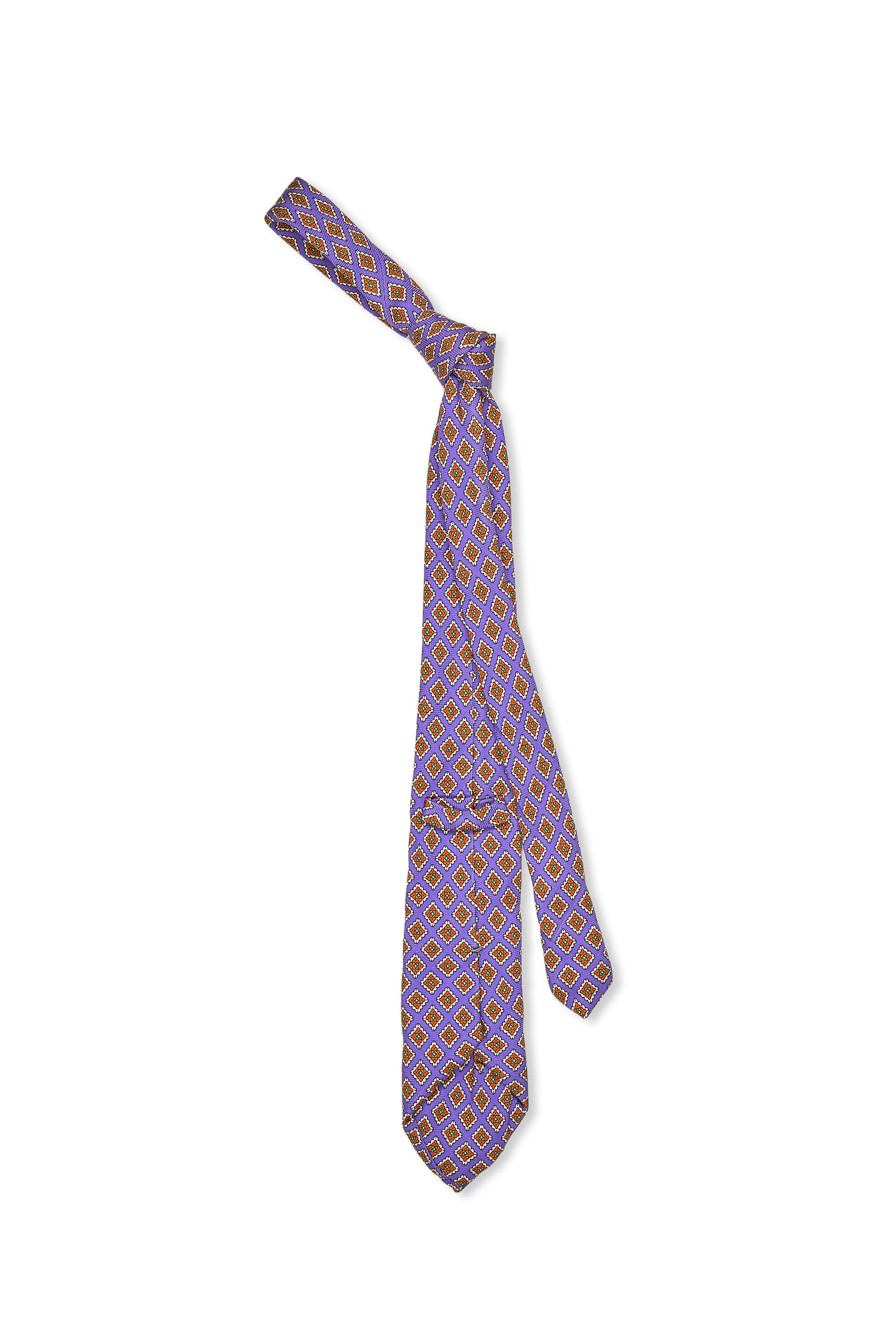 Liverano & Liverano Purple with Orange Flower Pattern Silk Tie
