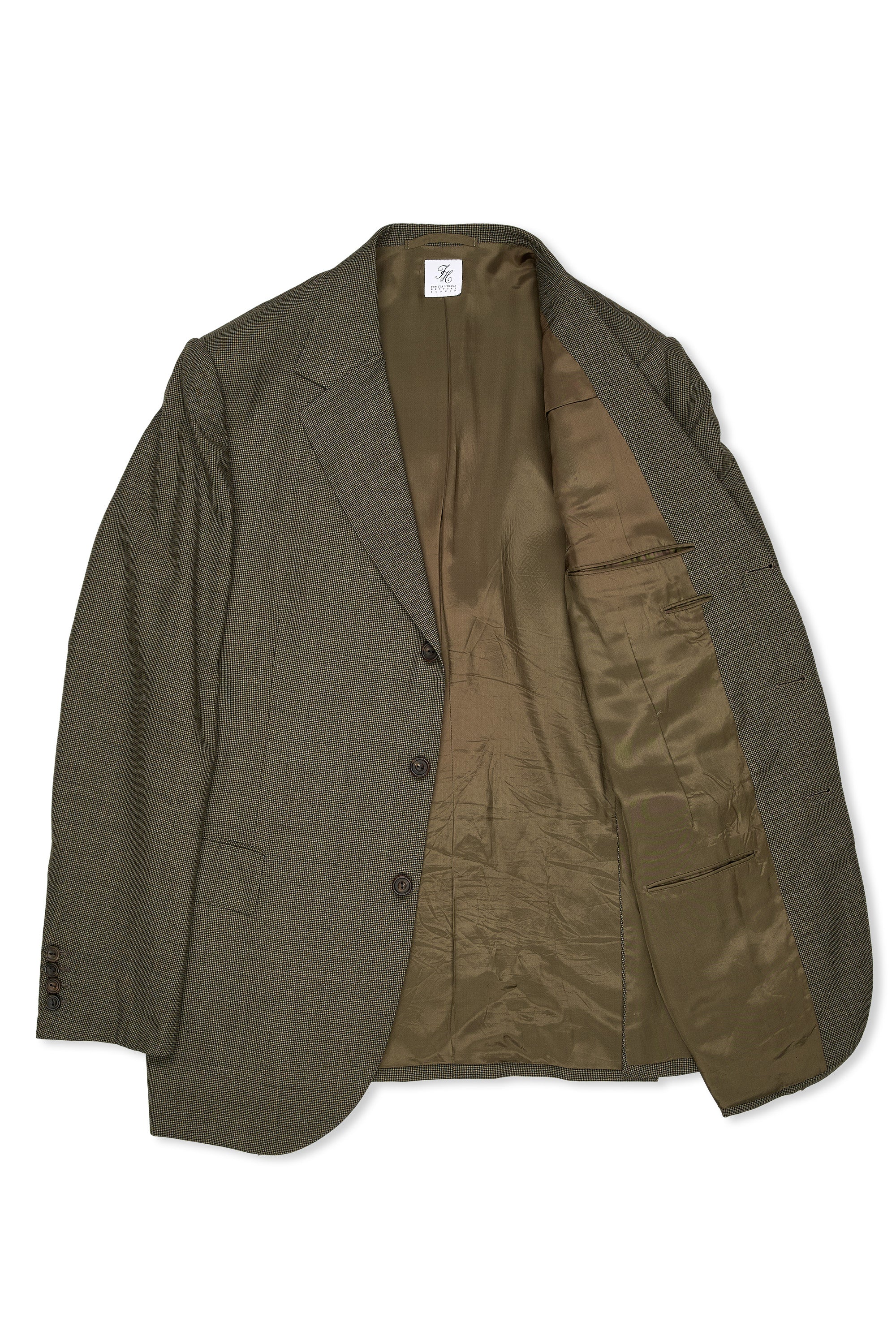 Fumiya Hirano Brown/Black Mini Houndstooth Wool Suit Bespoke