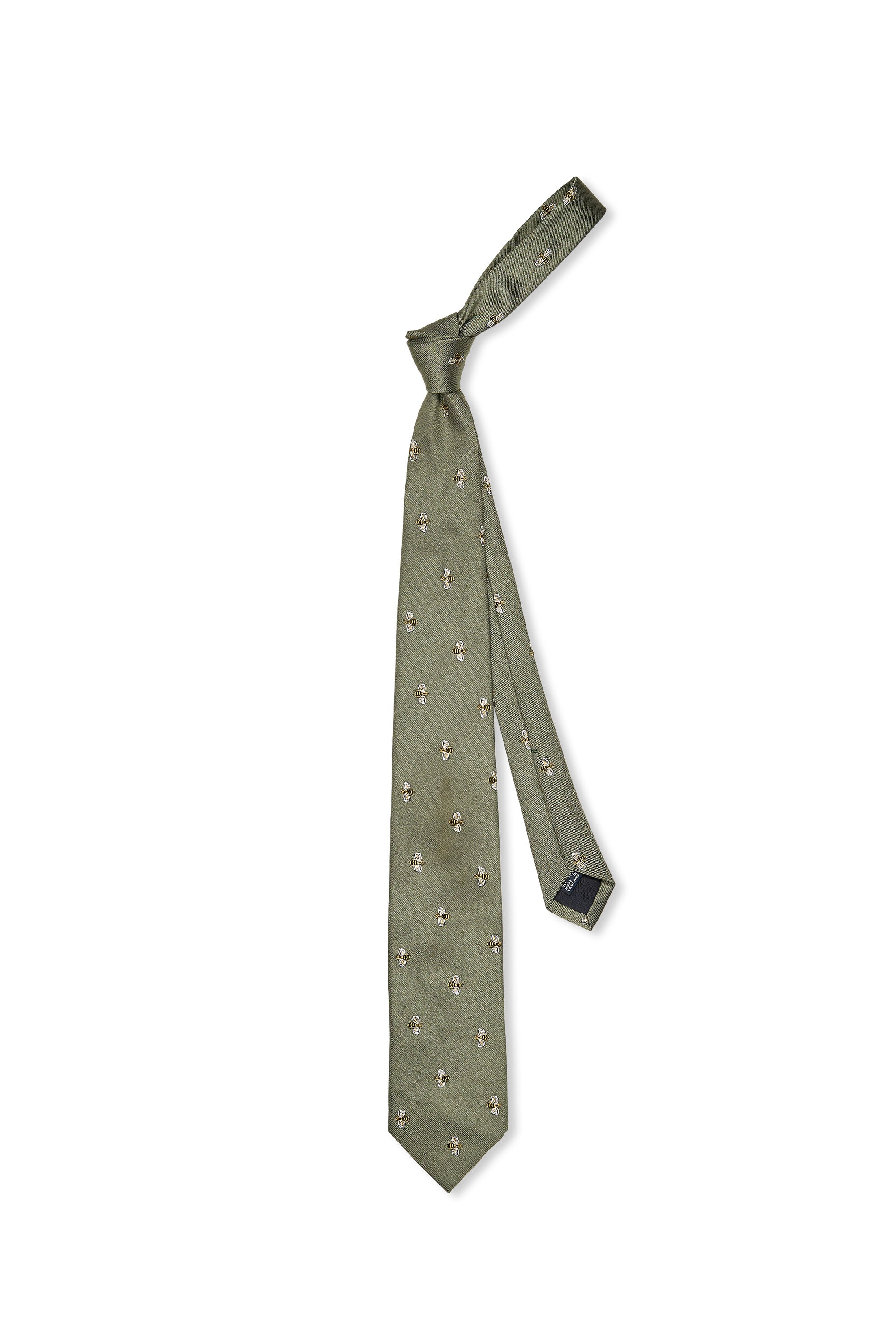 Drake's Olive with Yellow/Black Bee Pattern Silk Tie
