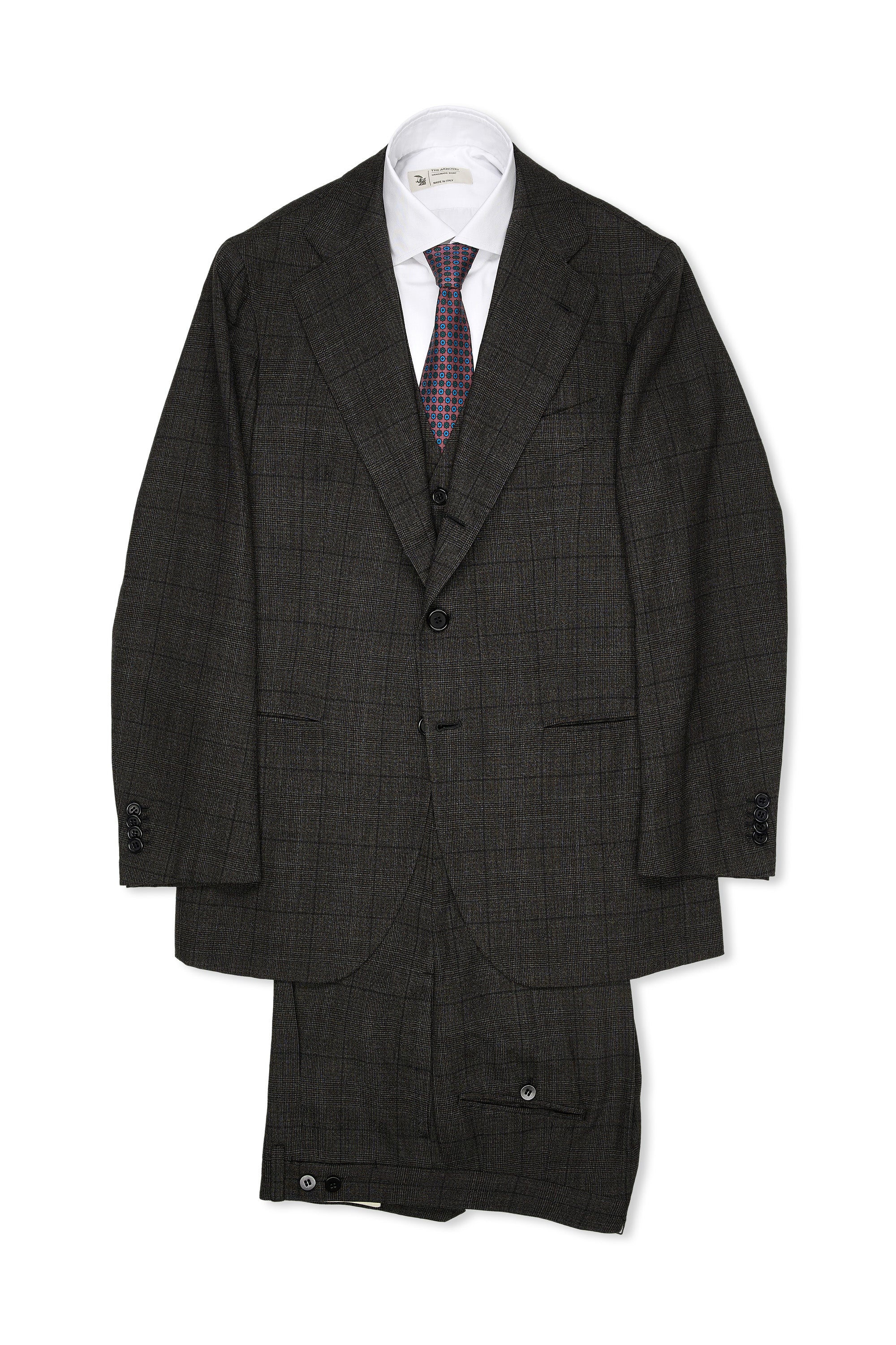 Orazio Luciano Charcoal/Brown Check Wool 3 Piece Suit