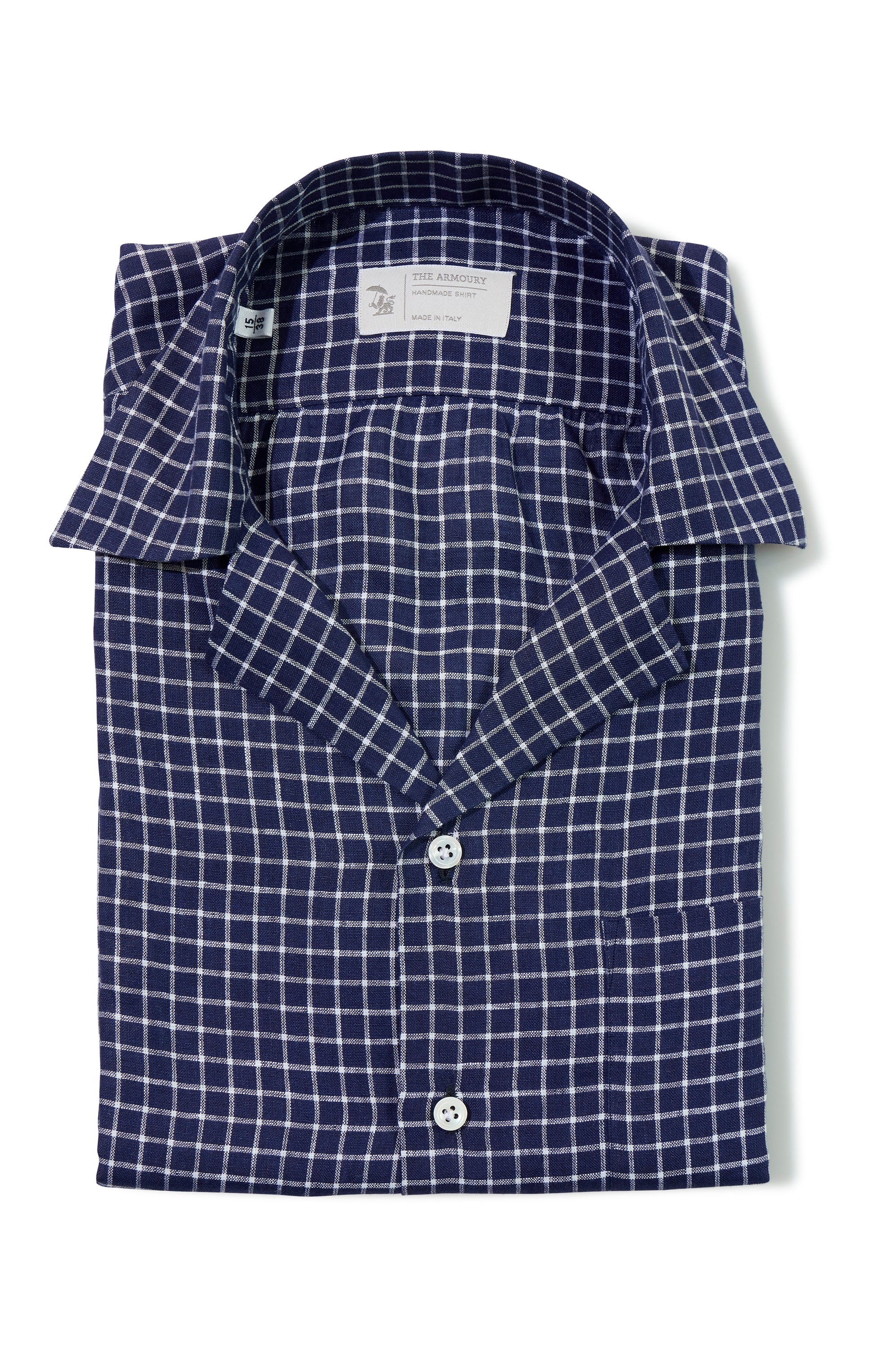 The Armoury Berlino 71 Navy Check Linen Short Sleeve Sport Shirt
